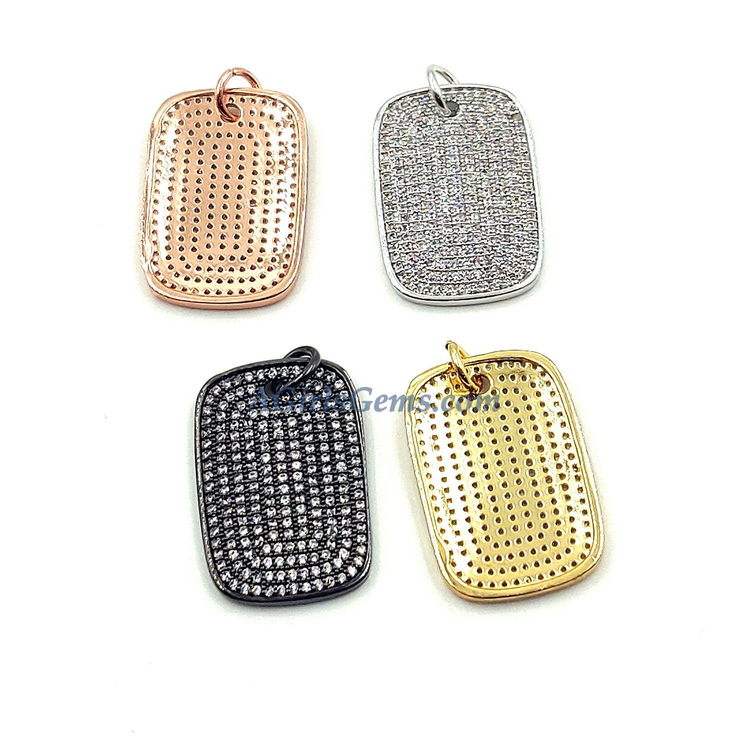 Pave Rectangle Pendants, CZ Micro Pave CZ Charms #612, Oblong Dog Tags