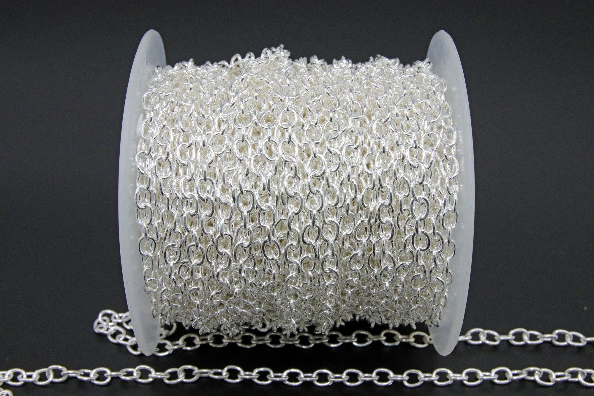 Large Silver Cable Chain, 4 x 6 mm Necklace Chain CH #253, Gunmetal Black Plated Oval Chain