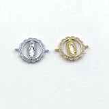 CZ Micro Gold Jesus Blessed Mother Mary Connectors, Silver Blue Turquoise #493, Round Disc Bracelet Jewelry