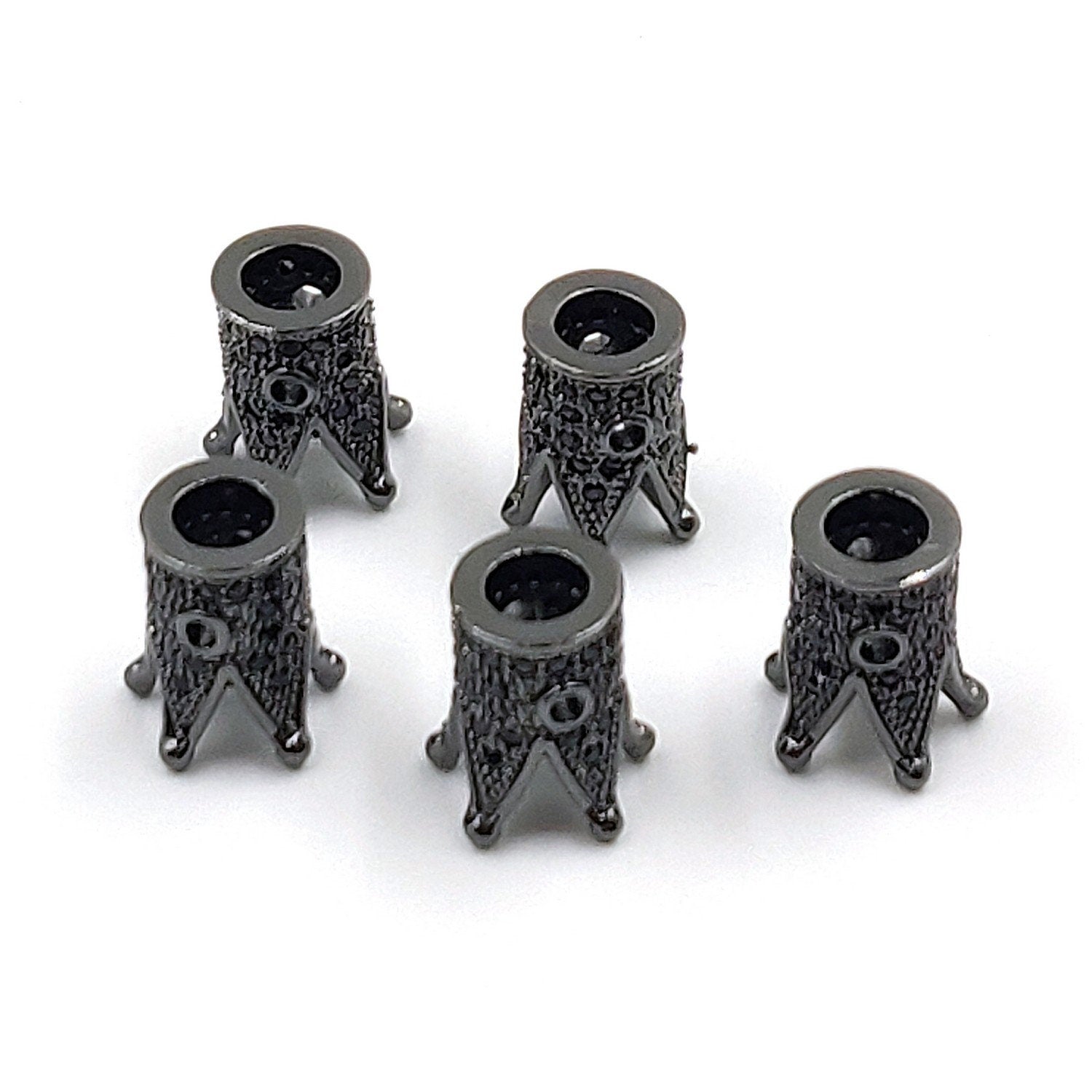 CZ Micro Pave Crown Shaped Beads, Aquamarine King Crown Spacer for Beaded Bracelets Necklaces, Gold