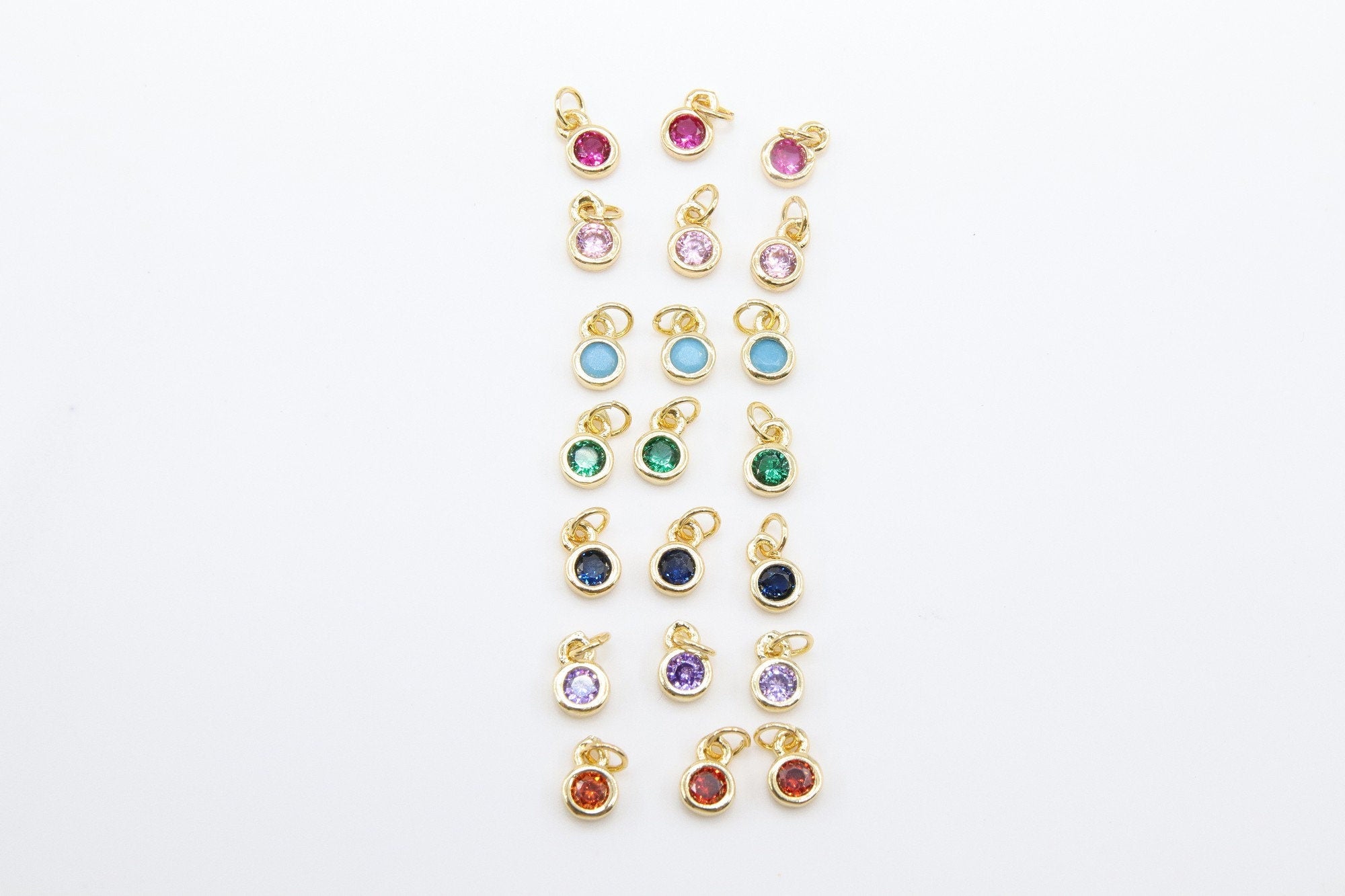 CZ Solitaire Charms, 3 Pcs 4 mm x 6 mm CZ Solitaire Dangles, Cubic Zircon in Blue Turquoise