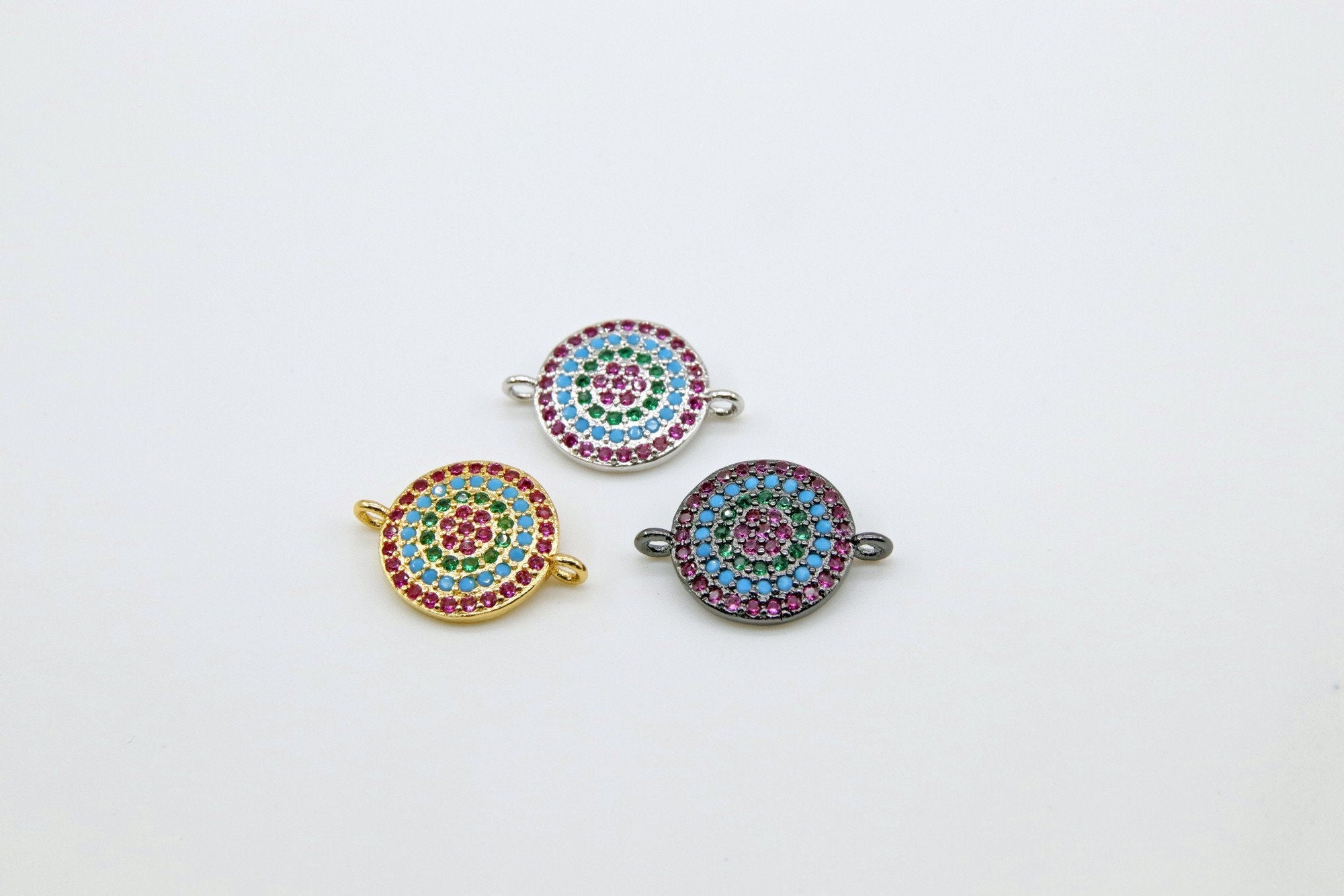 CZ Micro Pave Disc Connector, Gold, Black