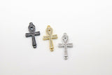 CZ Micro Pave Cross Connector, Gold or Silver Black Egyptian Ankh Crux #890, Ansata Coptic Cross for Bracelet or Necklace