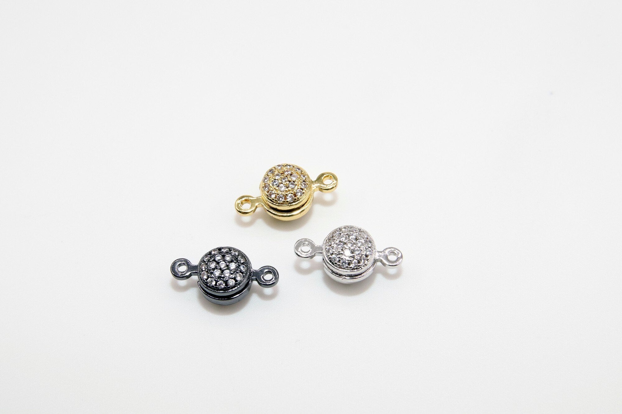 CZ Micro Pave Round Donuts Connectors, Two sided Paved Centers, Solitaire Links