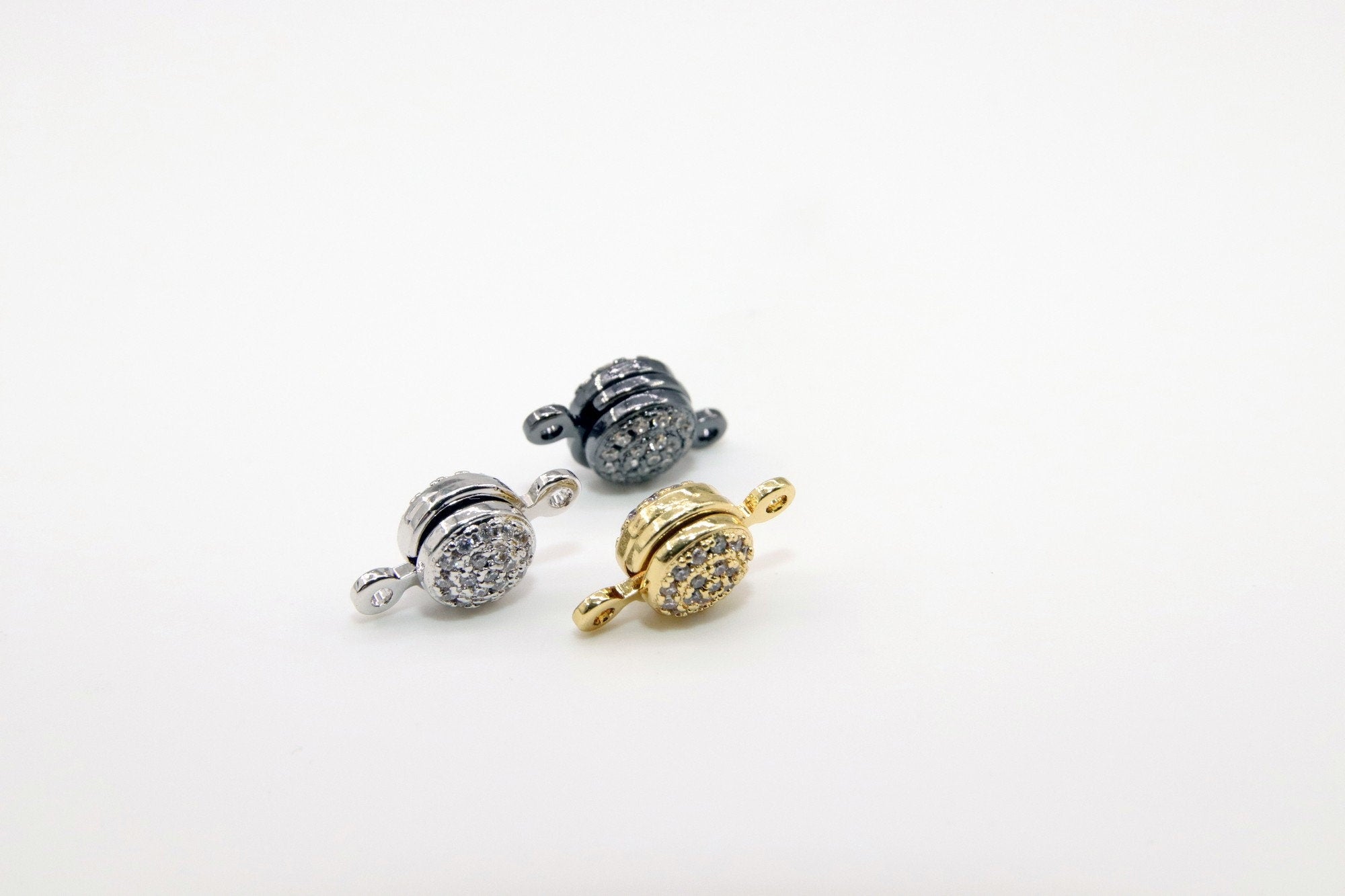 CZ Micro Pave Round Donuts Connectors, Two sided Paved Centers, Solitaire Links