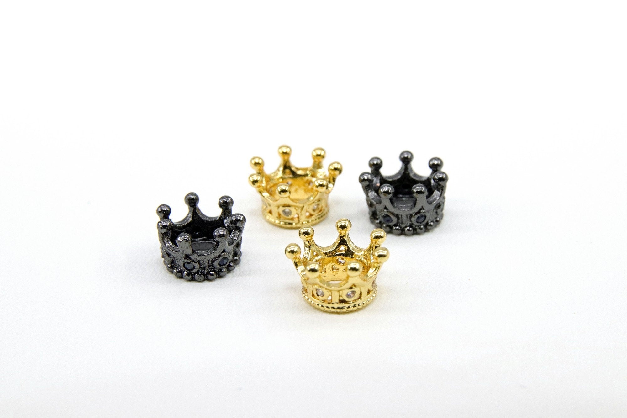 CZ Micro Pave Crown, Shaped Beads #869, 3 Pcs Queen King Crown Spacers