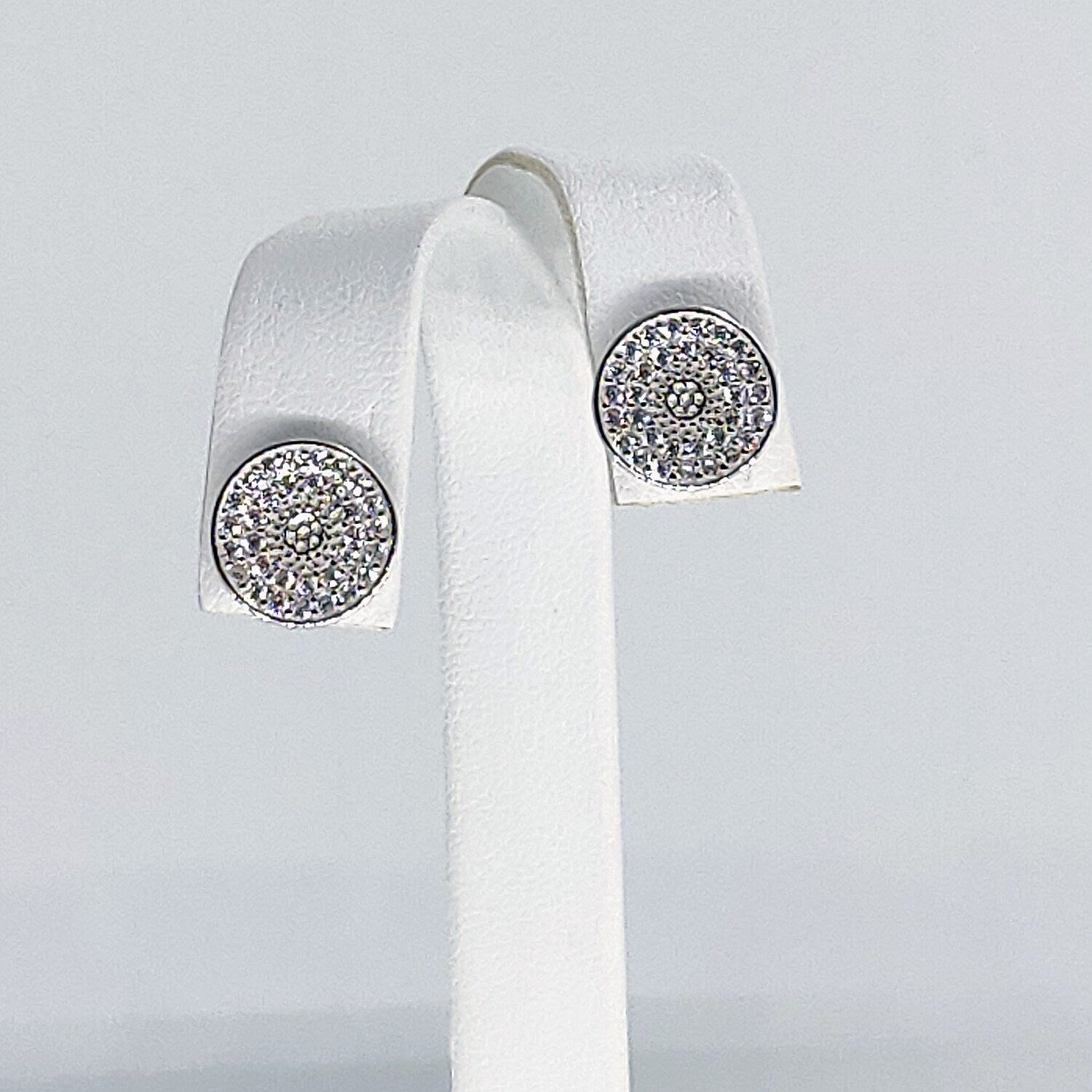 925 Silver Sterling Stud, 10 mm Cubic Zircons Disc Earrings #2554 , Gold Over 925 Sterling Silver Post