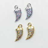 Horn Rainbow Charms, CZ Micro Pave Silver Gold Rainbow Boho Horns for Earrings, Necklace LGBT Pride Minimalist  Charms