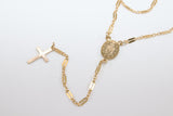 14 K Gold Cross Rosary Necklace, Virgin Mary Rosary Sequin Chain Necklace, Religious Dainty Medallion