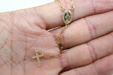 14 K Gold Cross Rosary Necklace, Virgin Mary Rosary Sequin Chain Necklace, Religious Dainty Medallion