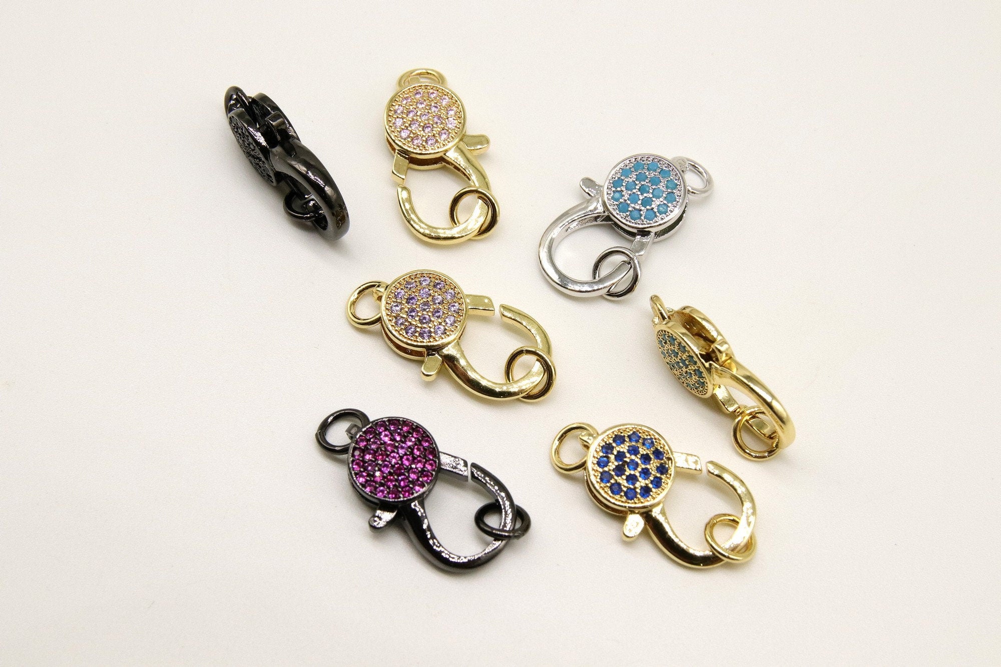 CZ Micro Pave Lobster Clasps, Blue Turquoise, Fuchsia