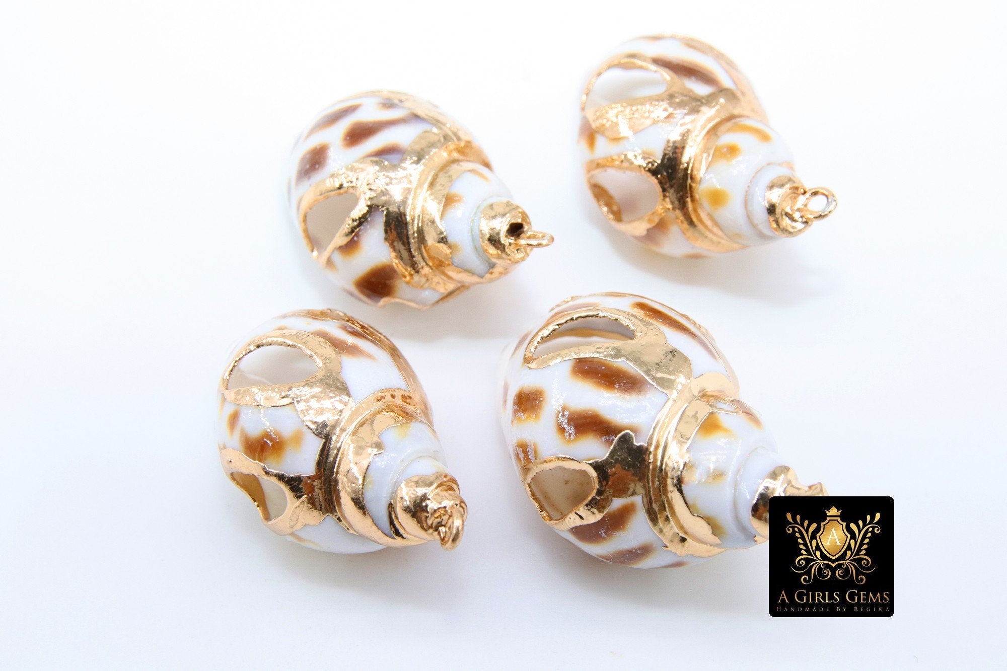 Gold Edge Conch Seashell Charm, Gold Dipped Babylon Shell #951, Cut Out Beach Nautical Ocean Pendants