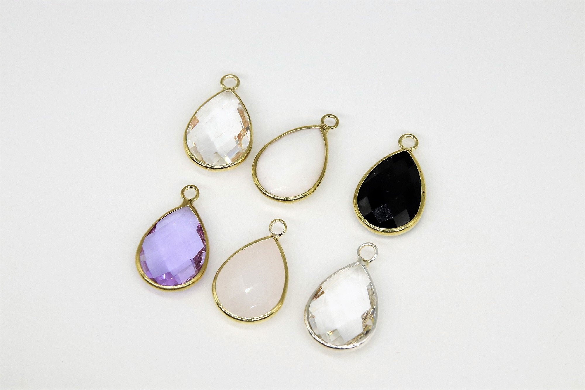 Teardrop Charm Connectors, Round Charms Gold or Silver Blue, Red