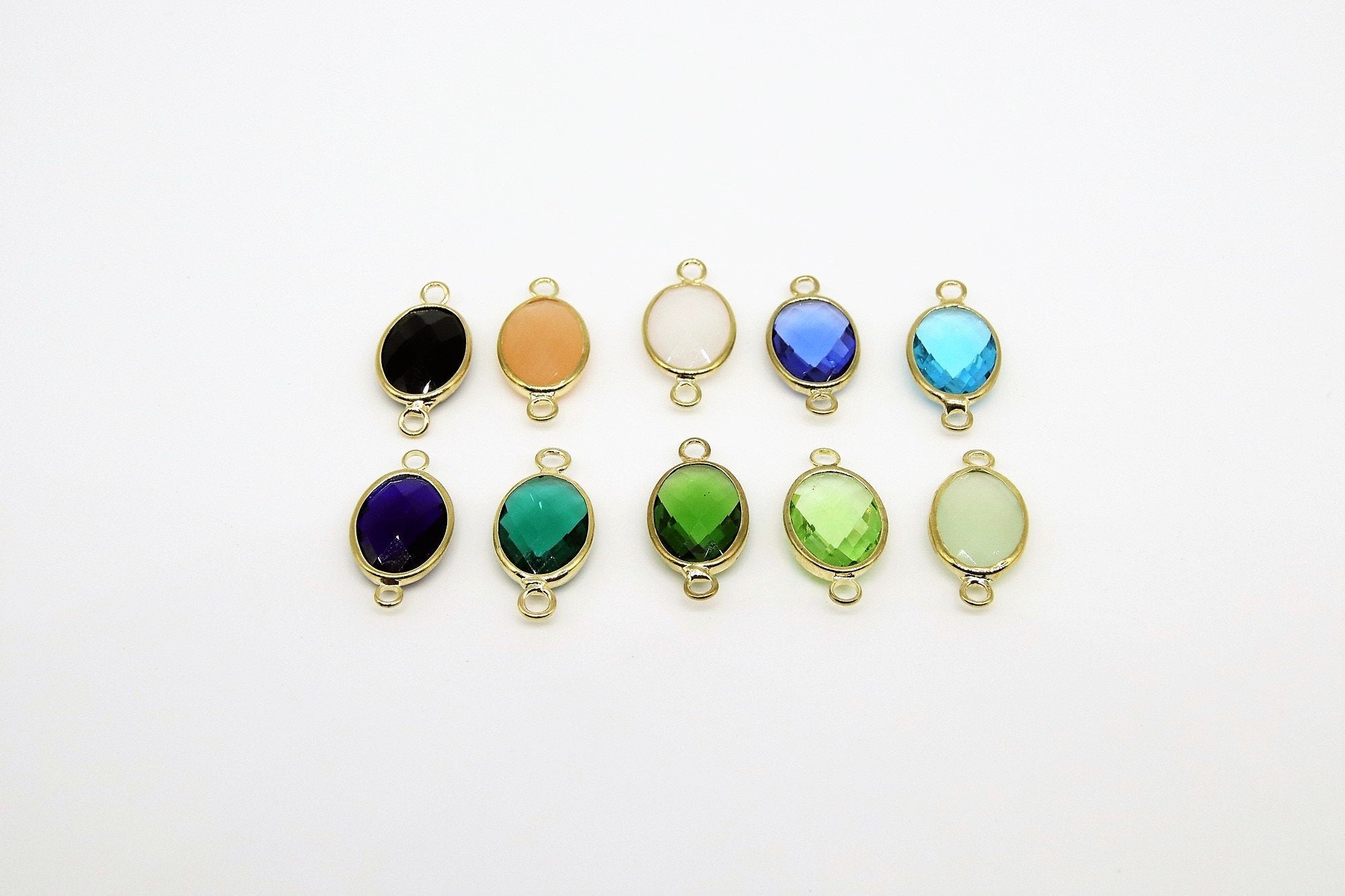 Teardrop Charm Connectors, 2 Pcs Oval Egg Charms Gold in Blue, Green