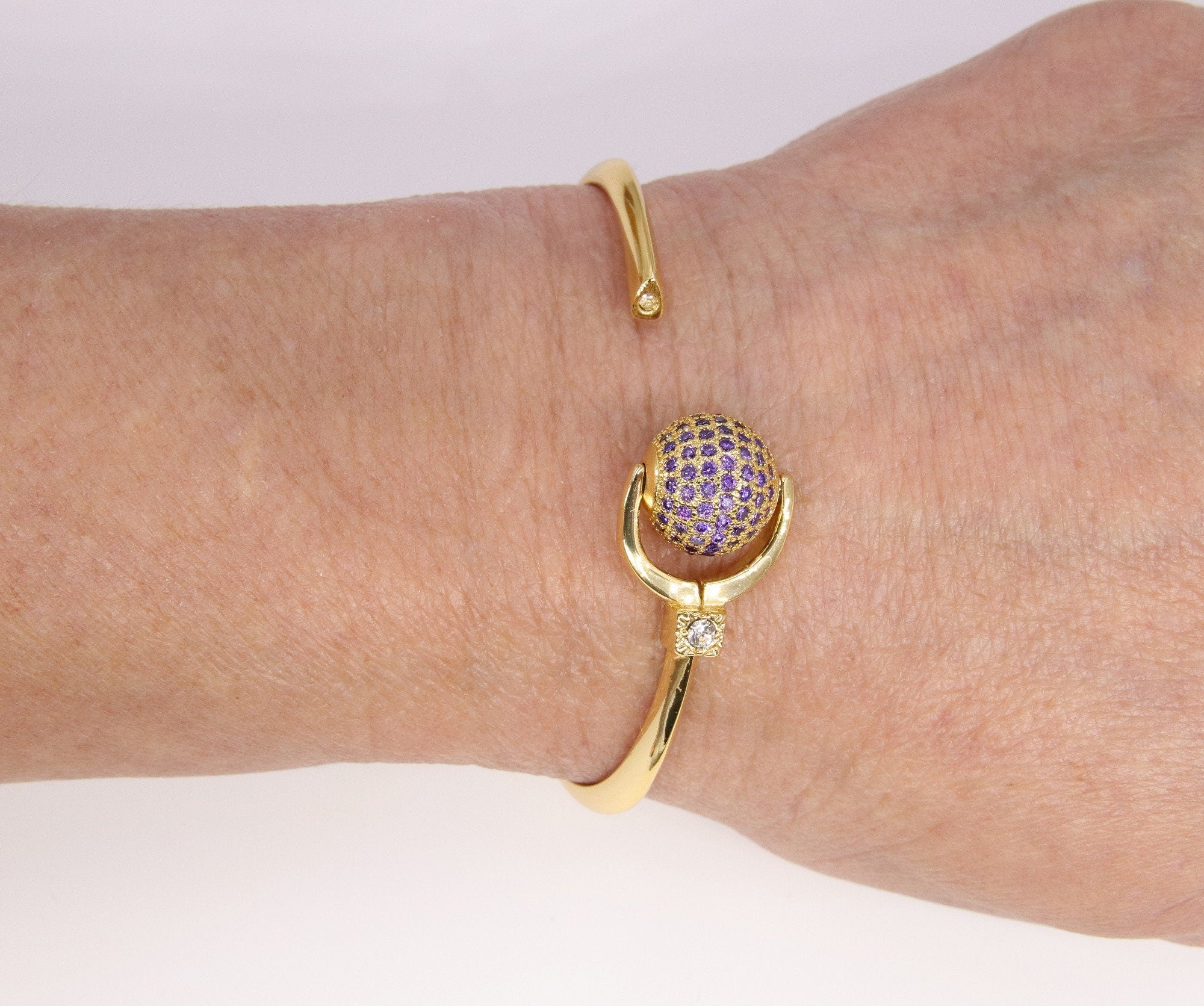Cubic Zirconia Bracelets for Women, CZ Micro Pave Spinner Crystal Ball Gold Stacking Cuff Bangles, Blue Turquoise Open/Close Hinge One Size
