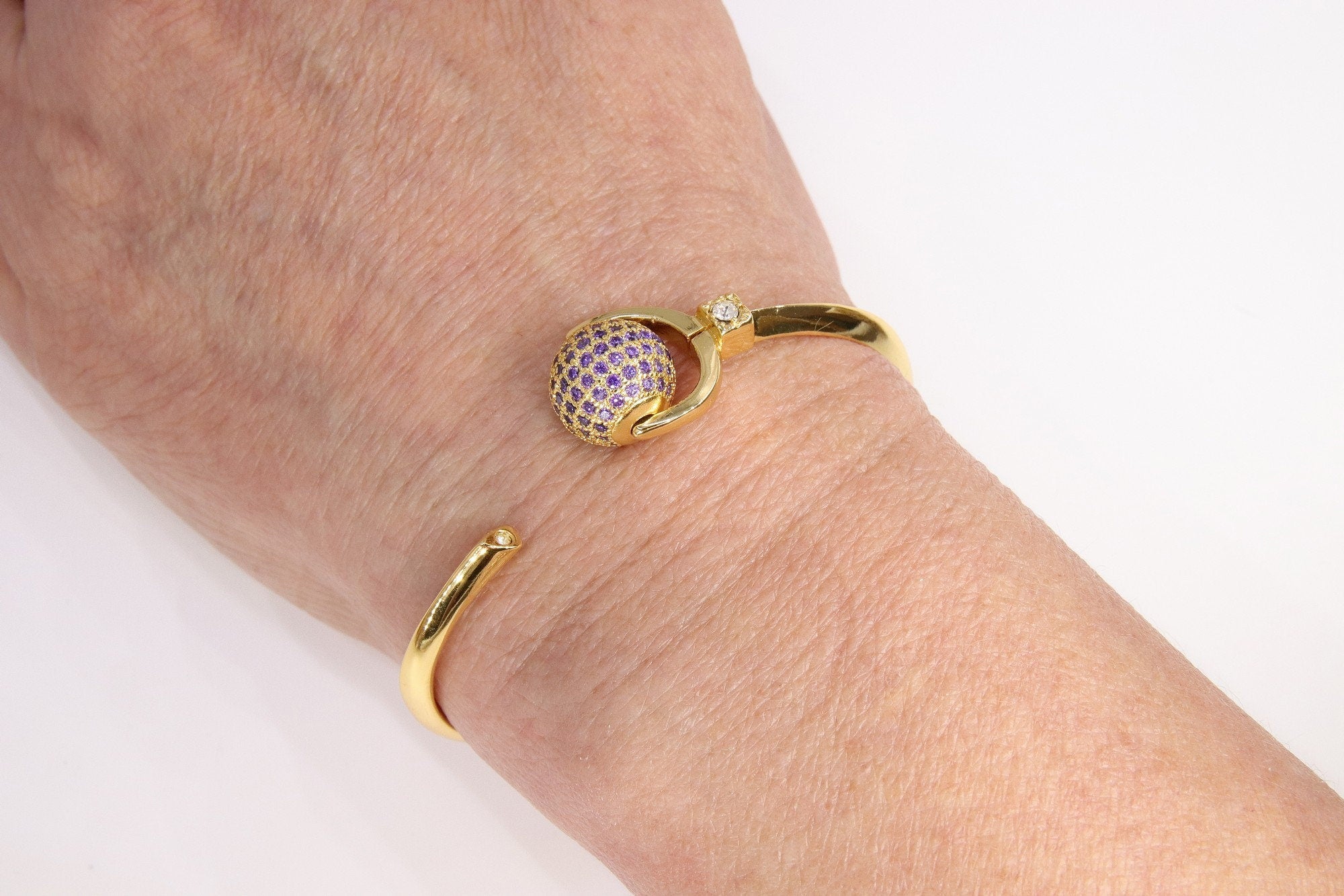 Cubic Zirconia Bracelets for Women, CZ Micro Pave Spinner Crystal Ball Gold Stacking Cuff Bangles, Blue Turquoise Open/Close Hinge One Size