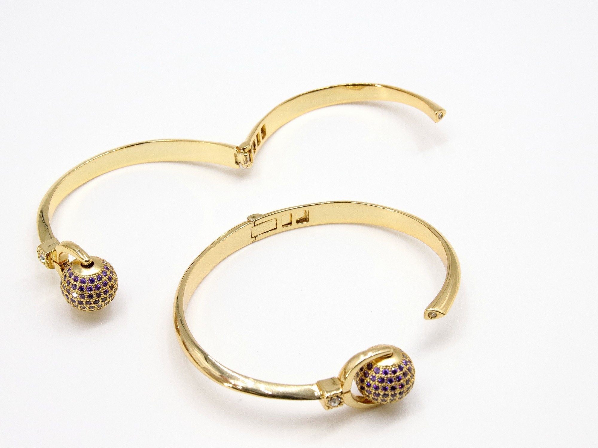 Cubic Zirconia Bracelets for Women, CZ Micro Pave Spinner Crystal Ball Gold Stacking Cuff Bangles, Blue Turquoise Open/Close Hinge One Size