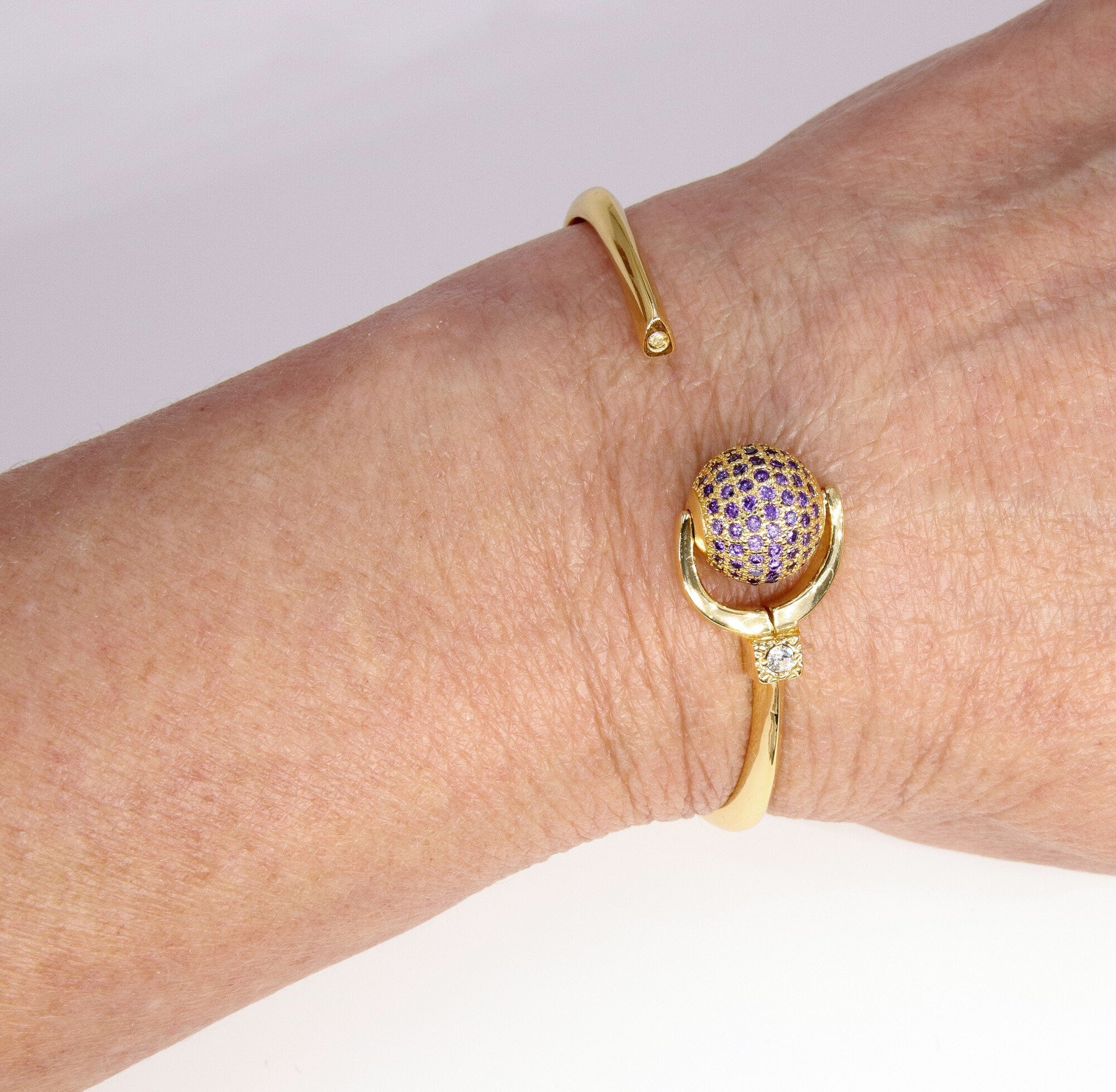 Cubic Zirconia Bracelets for Women, CZ Micro Pave Spinner Crystal Ball Gold Stacking Cuff Bangles, Blue Turquoise Open/Close Hinge One Size