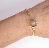 Cubic Zirconia Bracelets for Women, CZ Micro Pave Spinner Crystal Ball Gold Stacking Cuff Bangles, Blue Turquoise Open/Close Hinge One Size