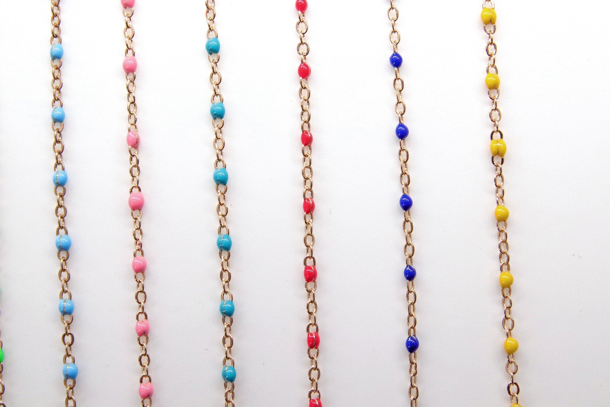 Dainty Beaded Satellite Enamel Chain, Rainbow Jewelry Chain CH #621,By Yard Unfinished, Gold 18 Color