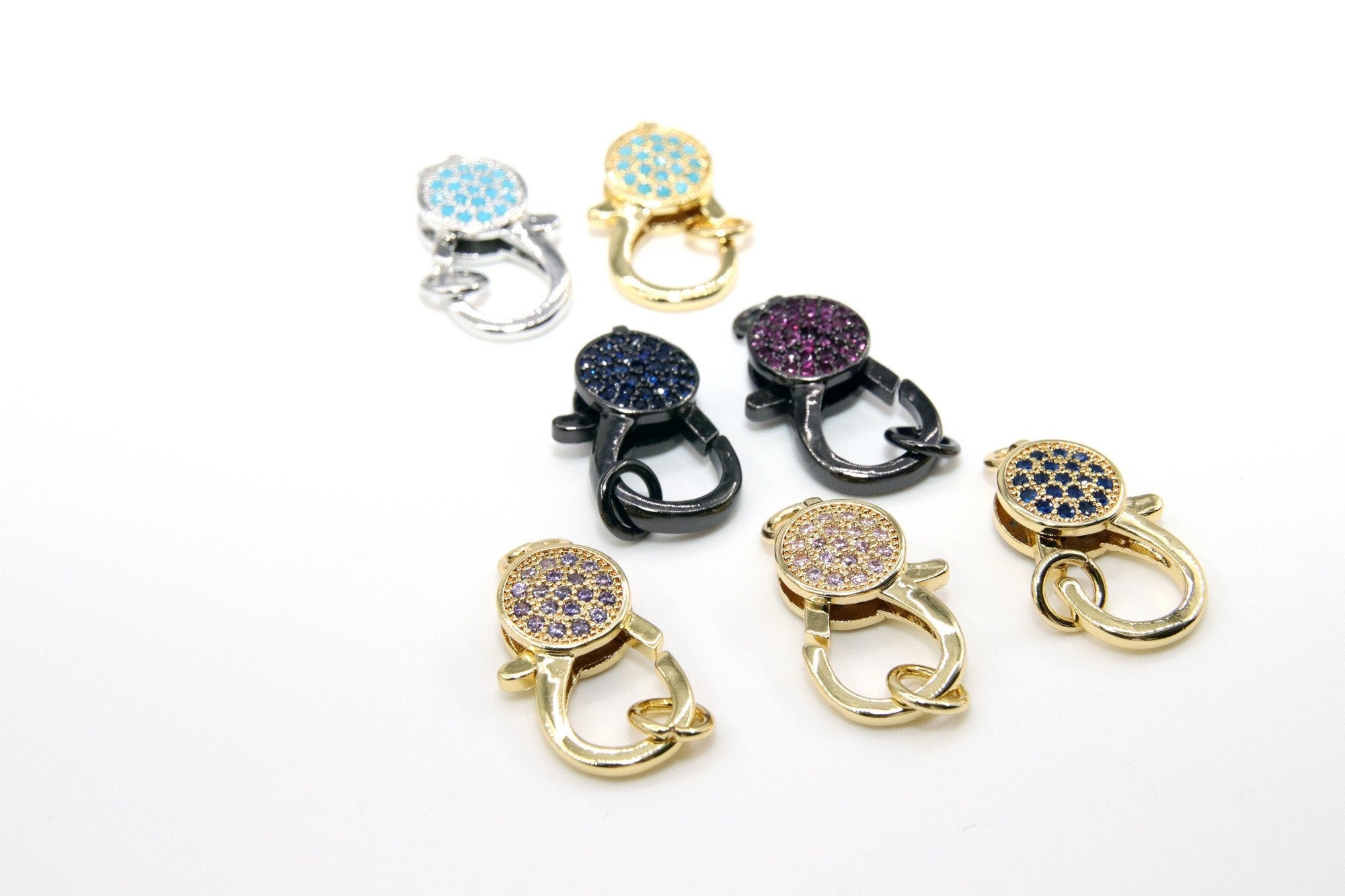 CZ Micro Pave Lobster Clasps, Blue Turquoise, Fuchsia