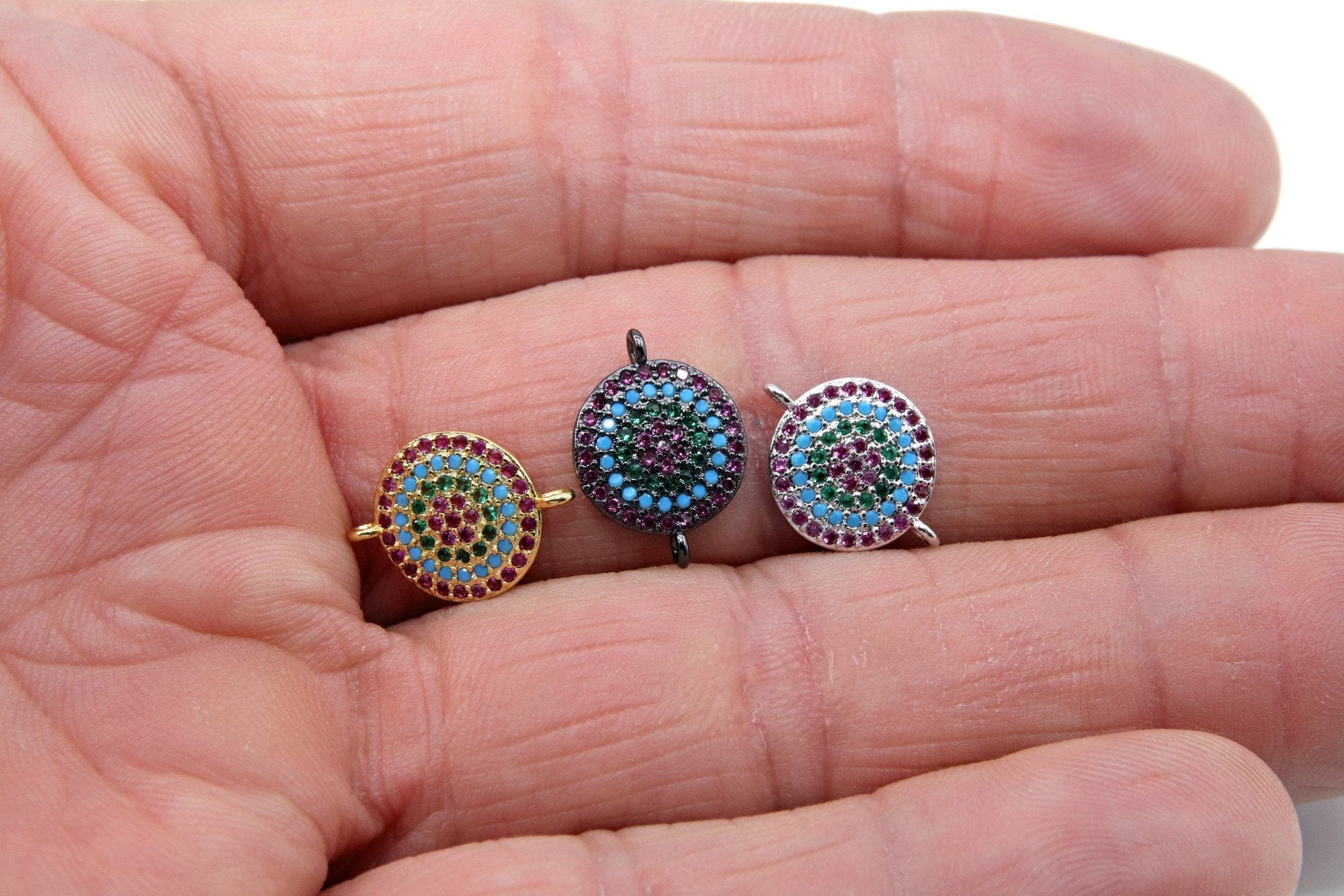 CZ Micro Pave Disc Connector, Gold, Black