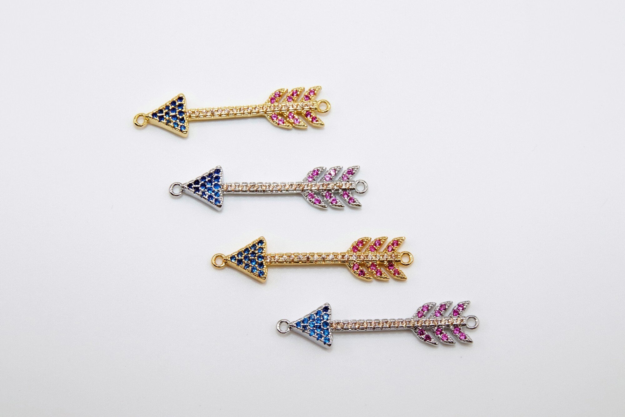 CZ Micro Pave Arrow Connectors, Gold, Silver Arrowhead Rainbow Cubic Zirconia
