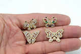 CZ Micro Pave Butterfly Connectors, Clear and Rainbow Baguette Pave Double Loop Pendants, Gold Butterflies Charm Links Bracelets