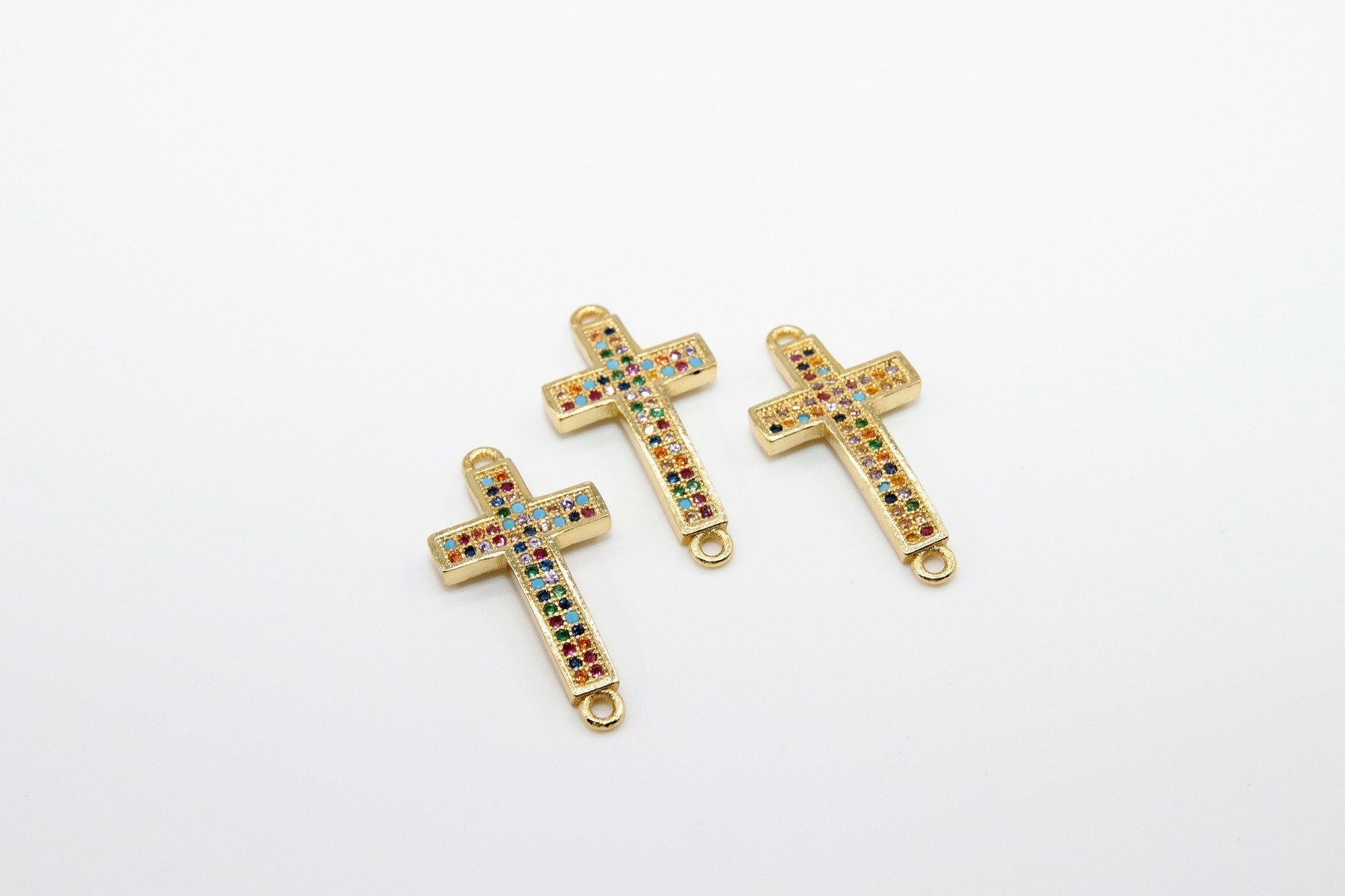 CZ Micro Pave Cross Connector, Gold or Silver Black Egyptian Ankh Crux #890, Ansata Coptic Cross for Bracelet or Necklace