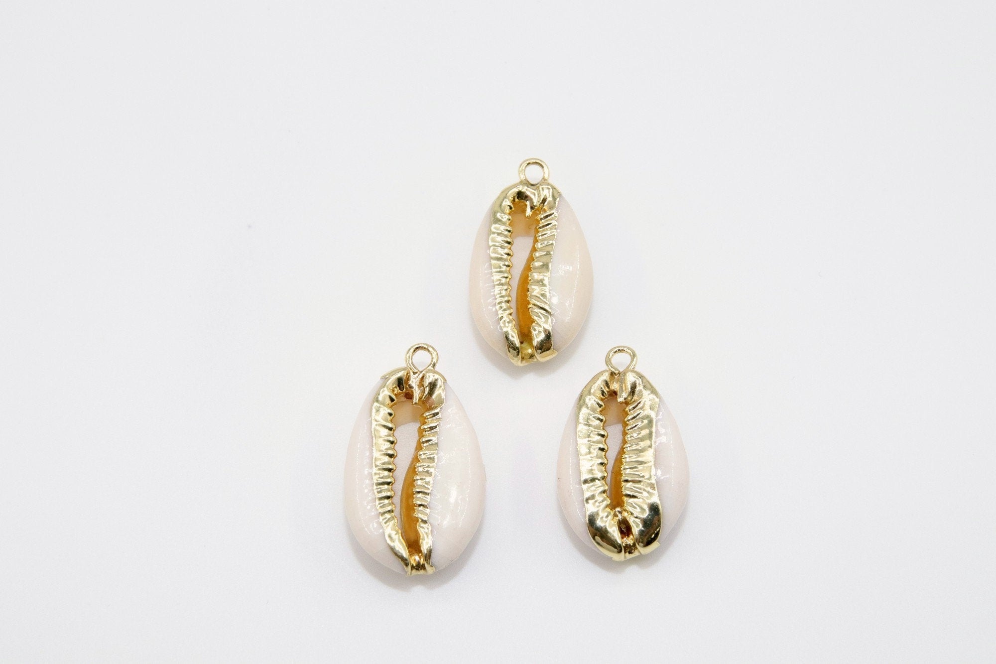 Cowrie Seashell Charm, Gold Edged Nautical Seashells Connectors #901, Beach Ocean Shell Charms Bracelet