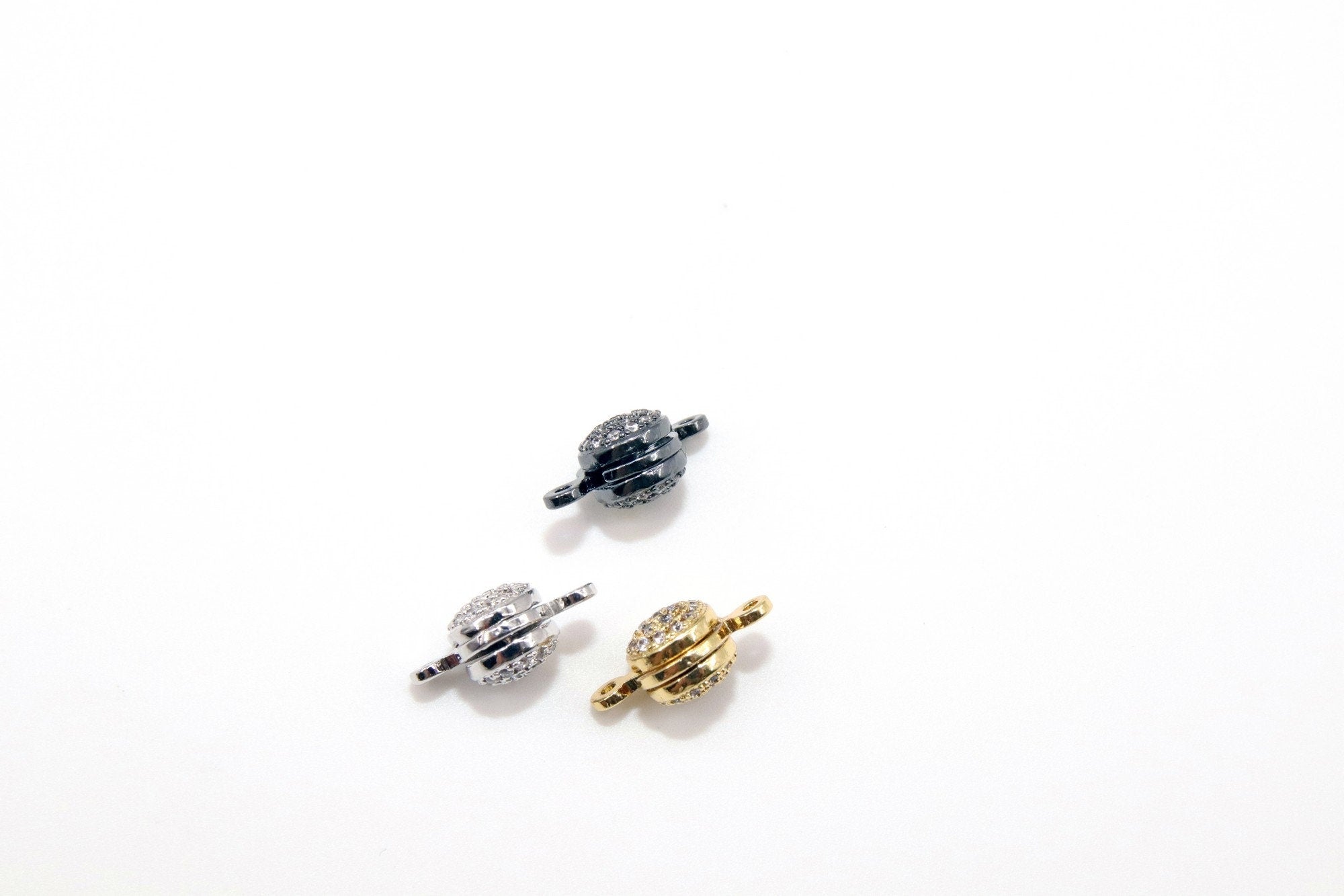 CZ Micro Pave Round Donuts Connectors, Two sided Paved Centers, Solitaire Links