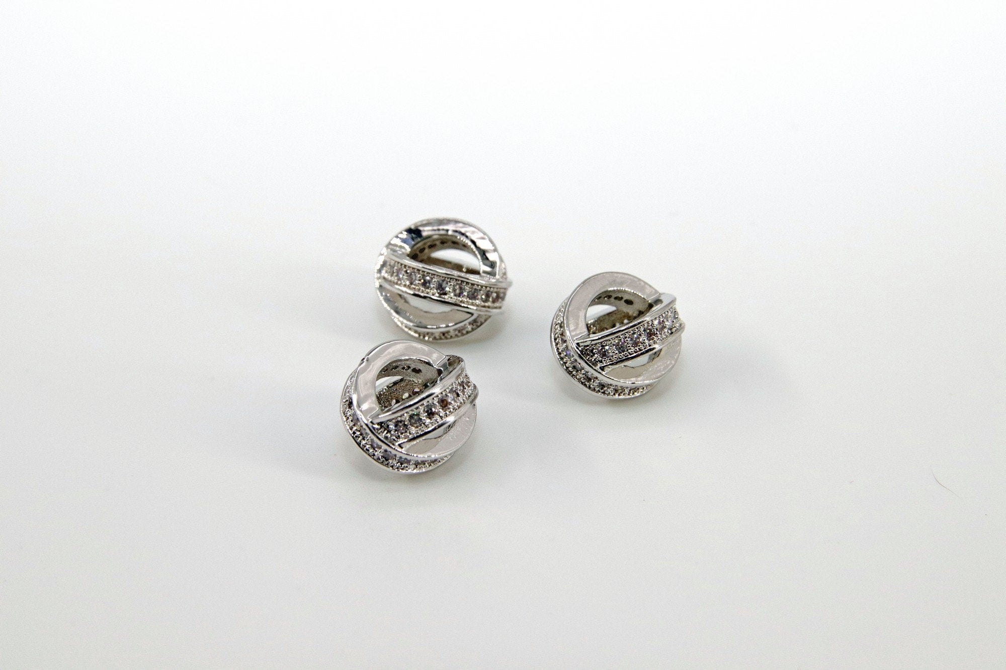 CZ Micro Pave Round Balls, Gold Beads Spacer Focal Beads, Silver Lariat Hollow Crystal Balls #899
