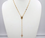 14 K Gold Cross Rosary Necklace, Virgin Mary Rosary Sequin Chain Necklace, Religious Dainty Medallion