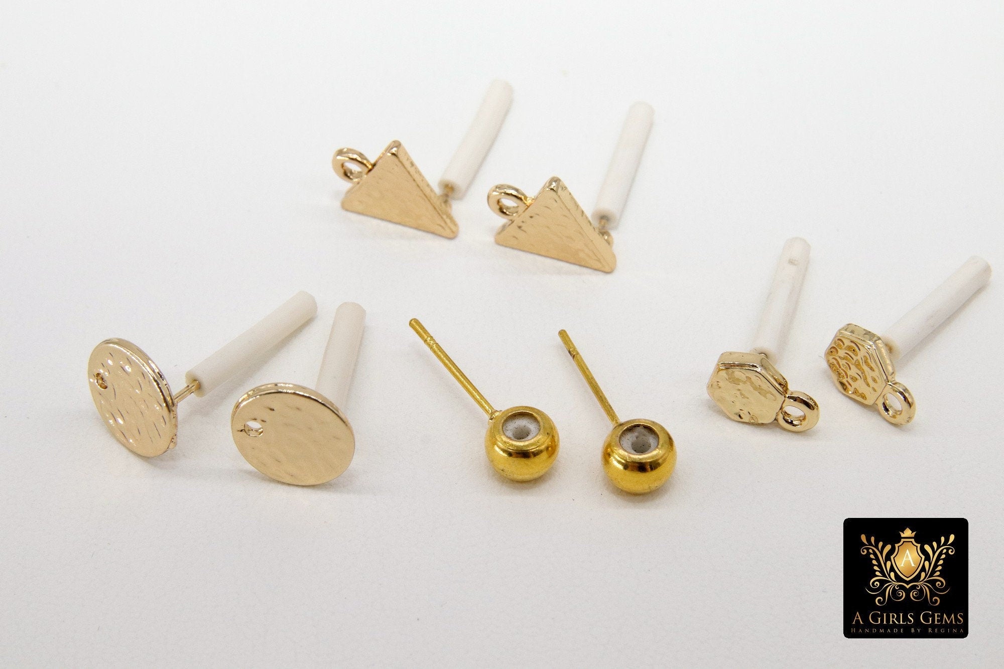Post Stud Earring Findings, 4 Pc Gold Plated Round, Hearts