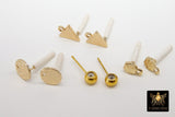 Post Stud Earring Findings, 4 Pc Gold Plated Round, Hearts