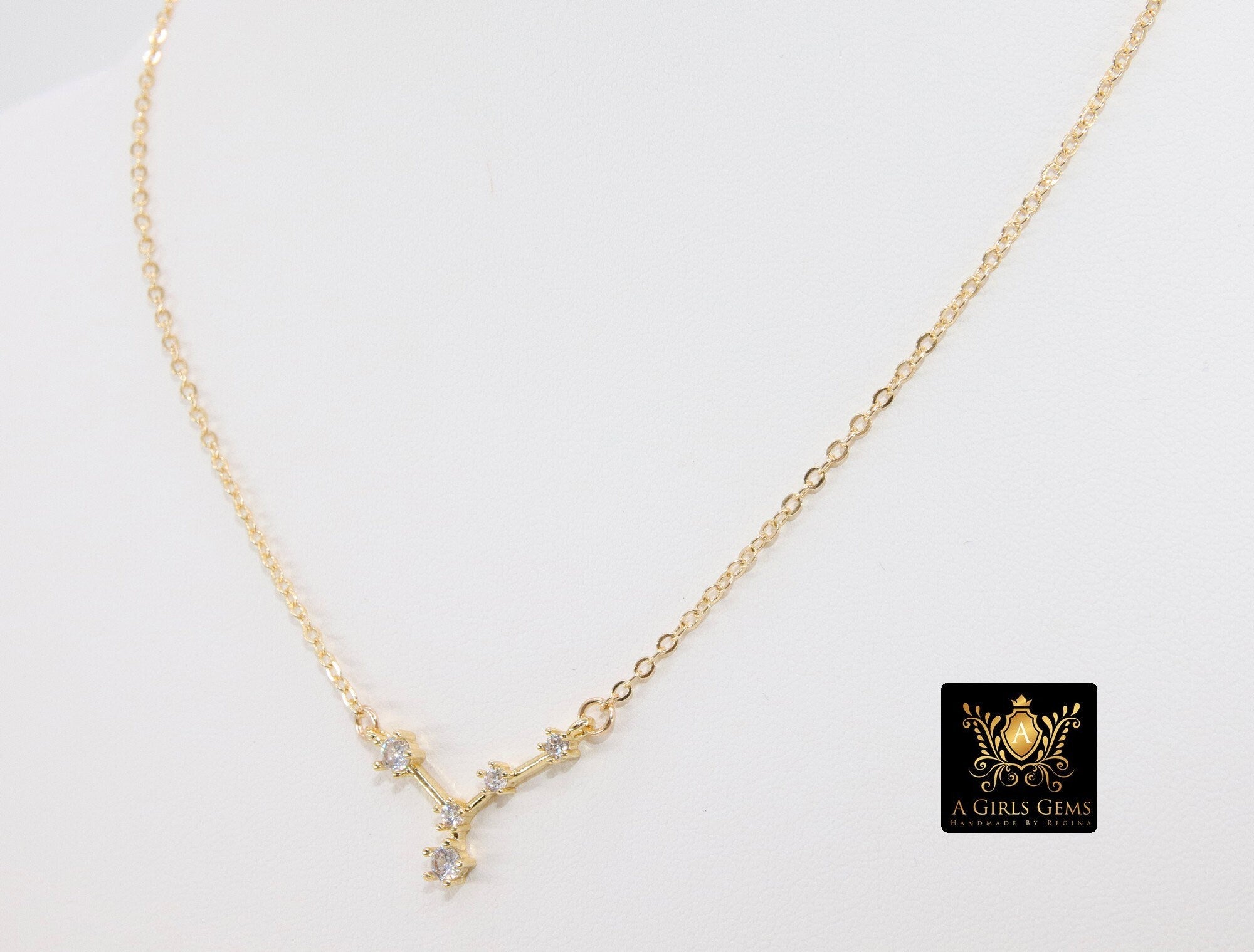 Zodiac Necklace, Gold Stars Constellation Horoscope Choker, Clear