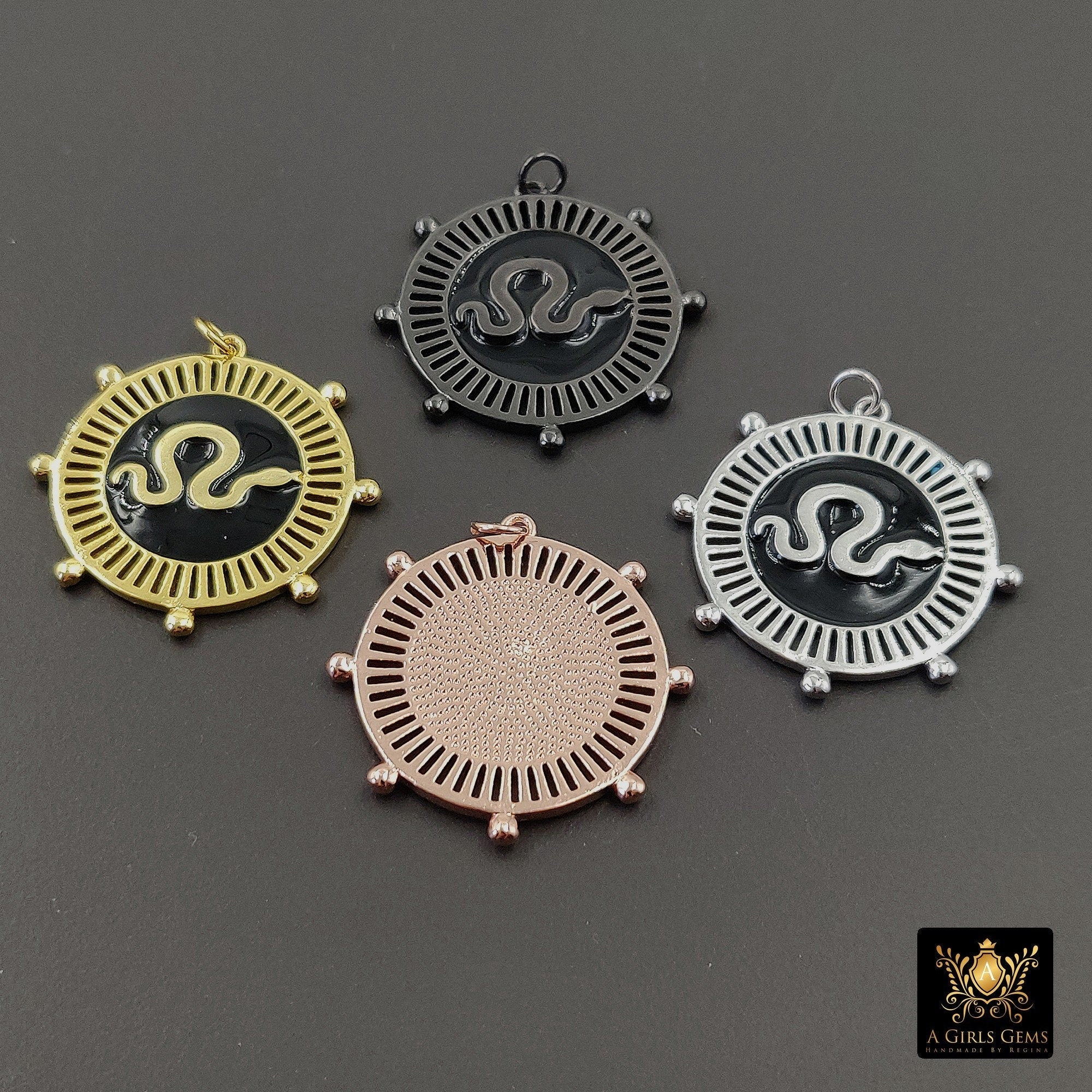 Snake Pendant, #187, Cubic Zirconia Bail Large CZ Pave Serpent in Gold