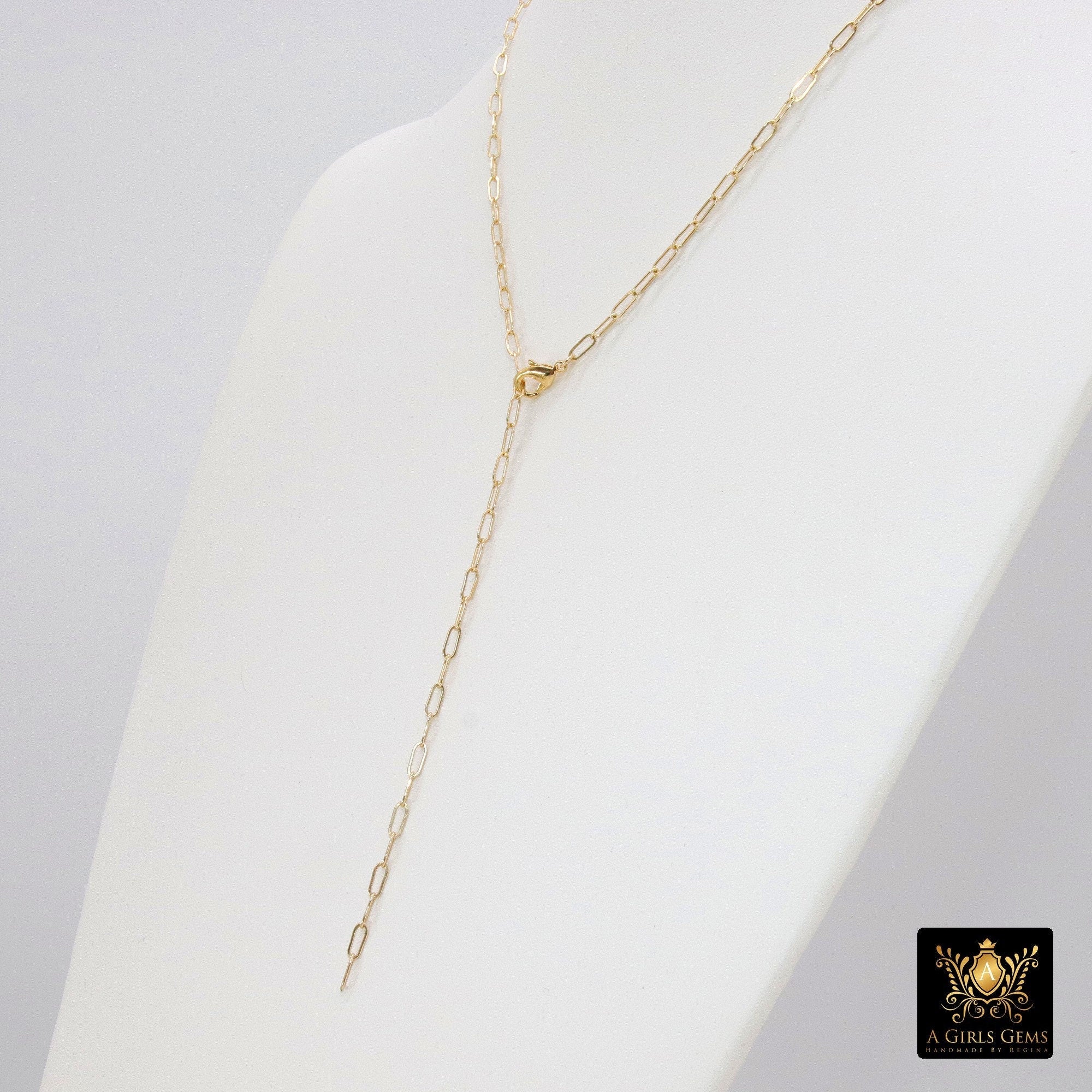 14 K Gold Toggle Double Wrap Necklace, Large Rectangle Drawn Chain with Lobster Clasp, Toggle