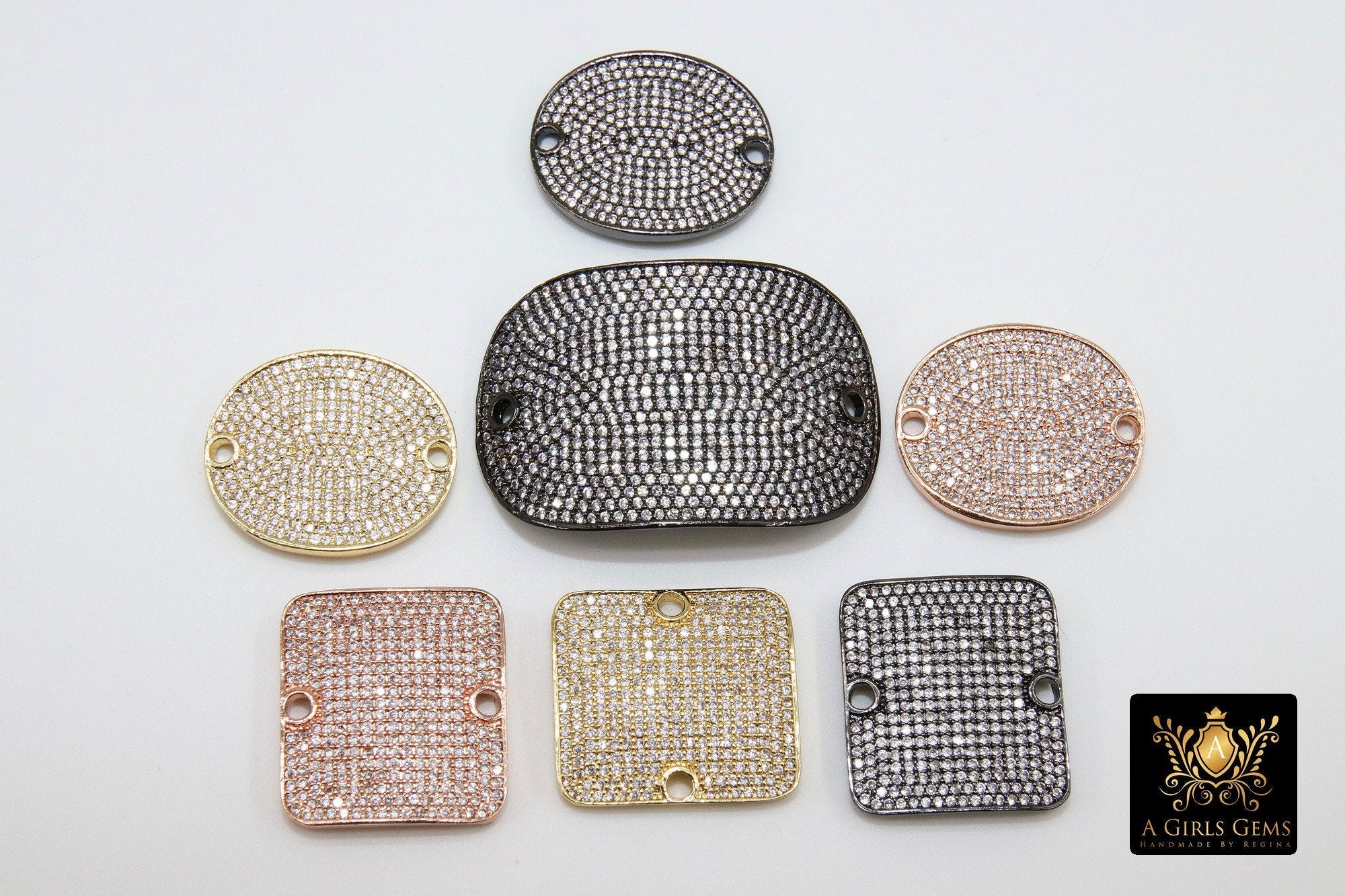 CZ Gold Oval Connector, Two Hole Oval Tags #144, Leather Cord Bracelets