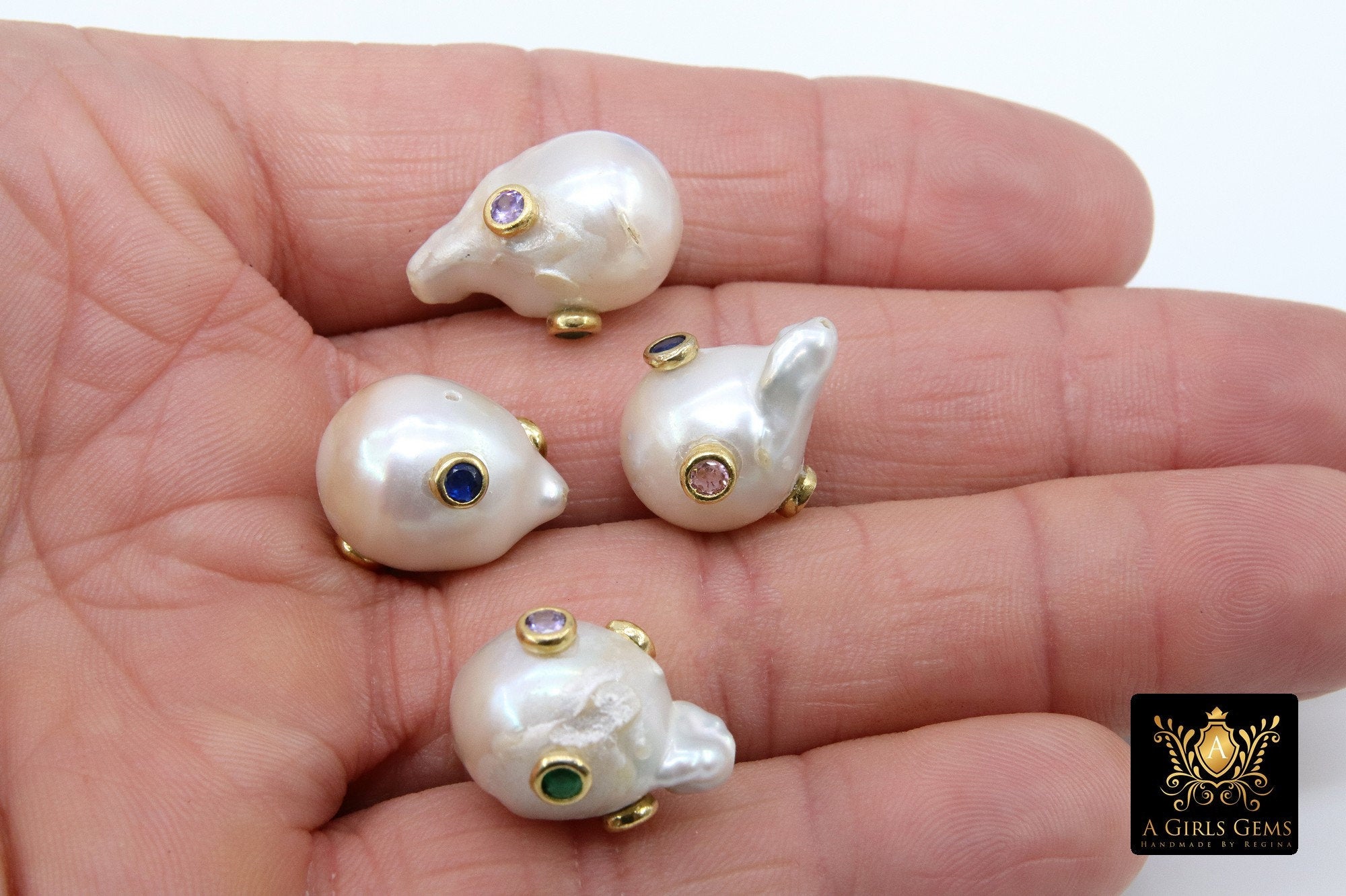 Genuine Pearl Beads, CZ Pave Baroque Pearl Beads Round Oval CZ Charms for Bracelets Necklace Jewelry, Freshwater Pearl Pink