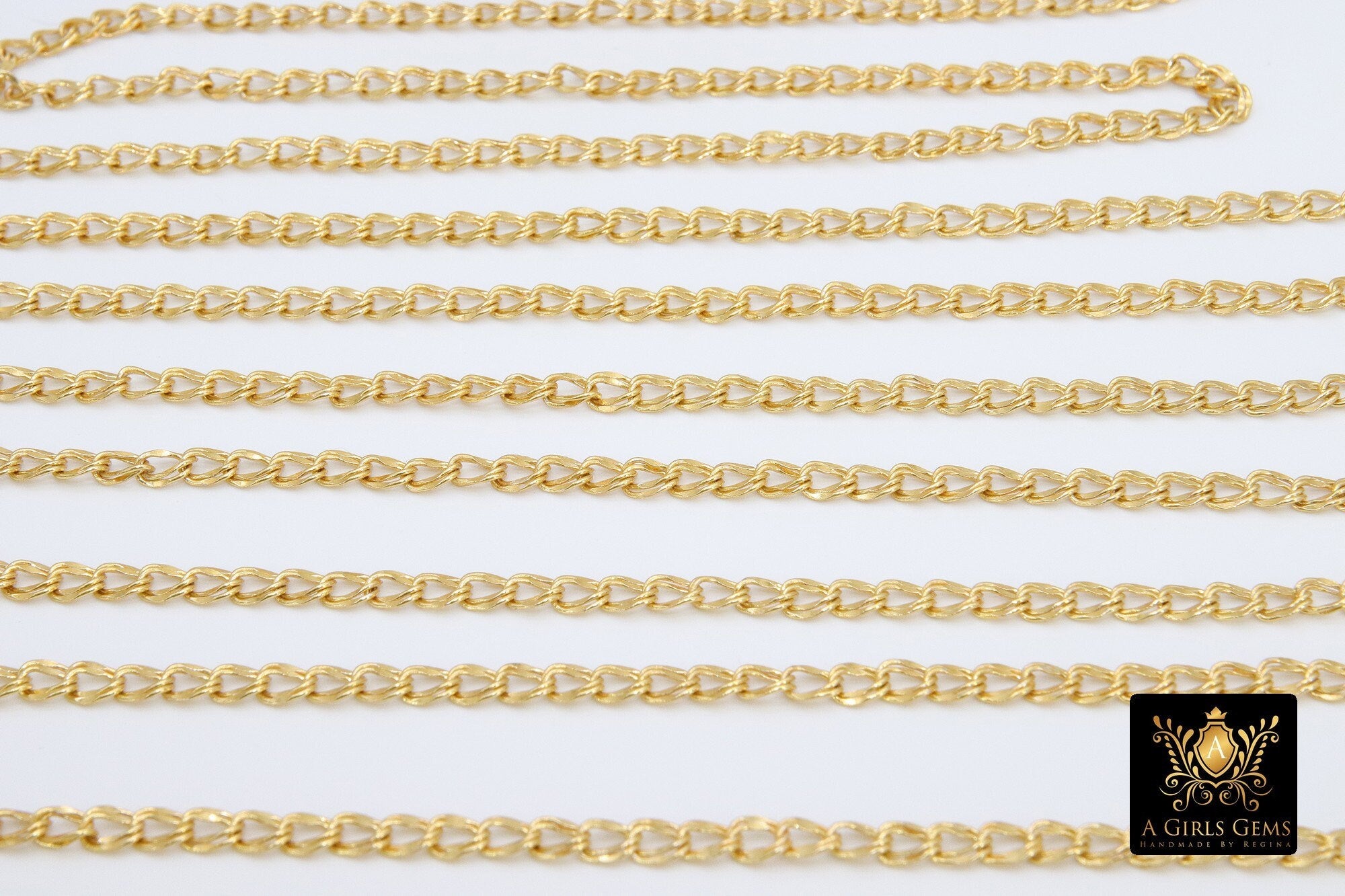 Cable Chain, 4 x 6 mm Double Oval Unfinished Necklace CH #219, 16 k Brushed Gold Dainty Jewelry Chains