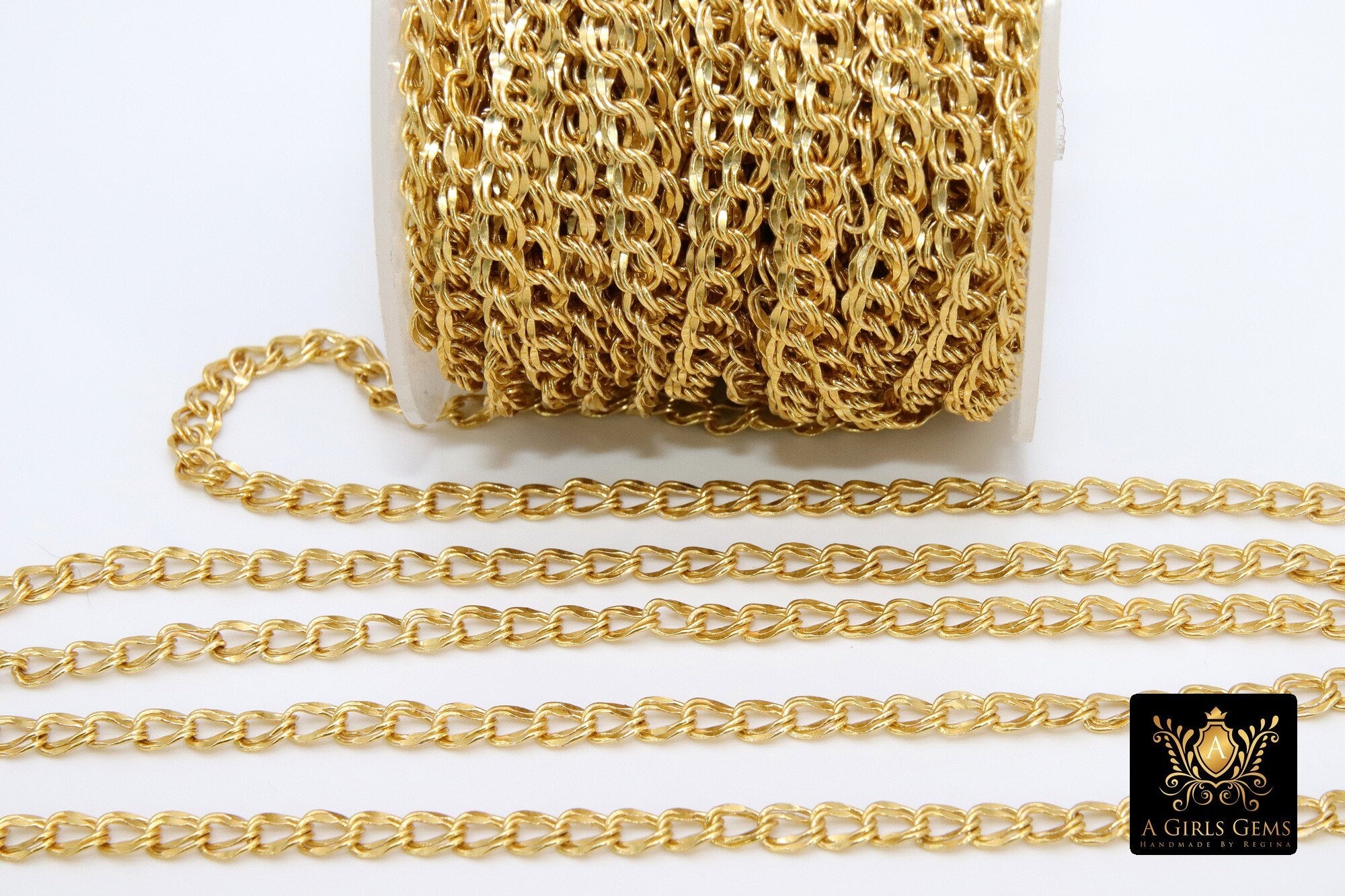 Cable Chain, 4 x 6 mm Double Oval Unfinished Necklace CH #219, 16 k Brushed Gold Dainty Jewelry Chains