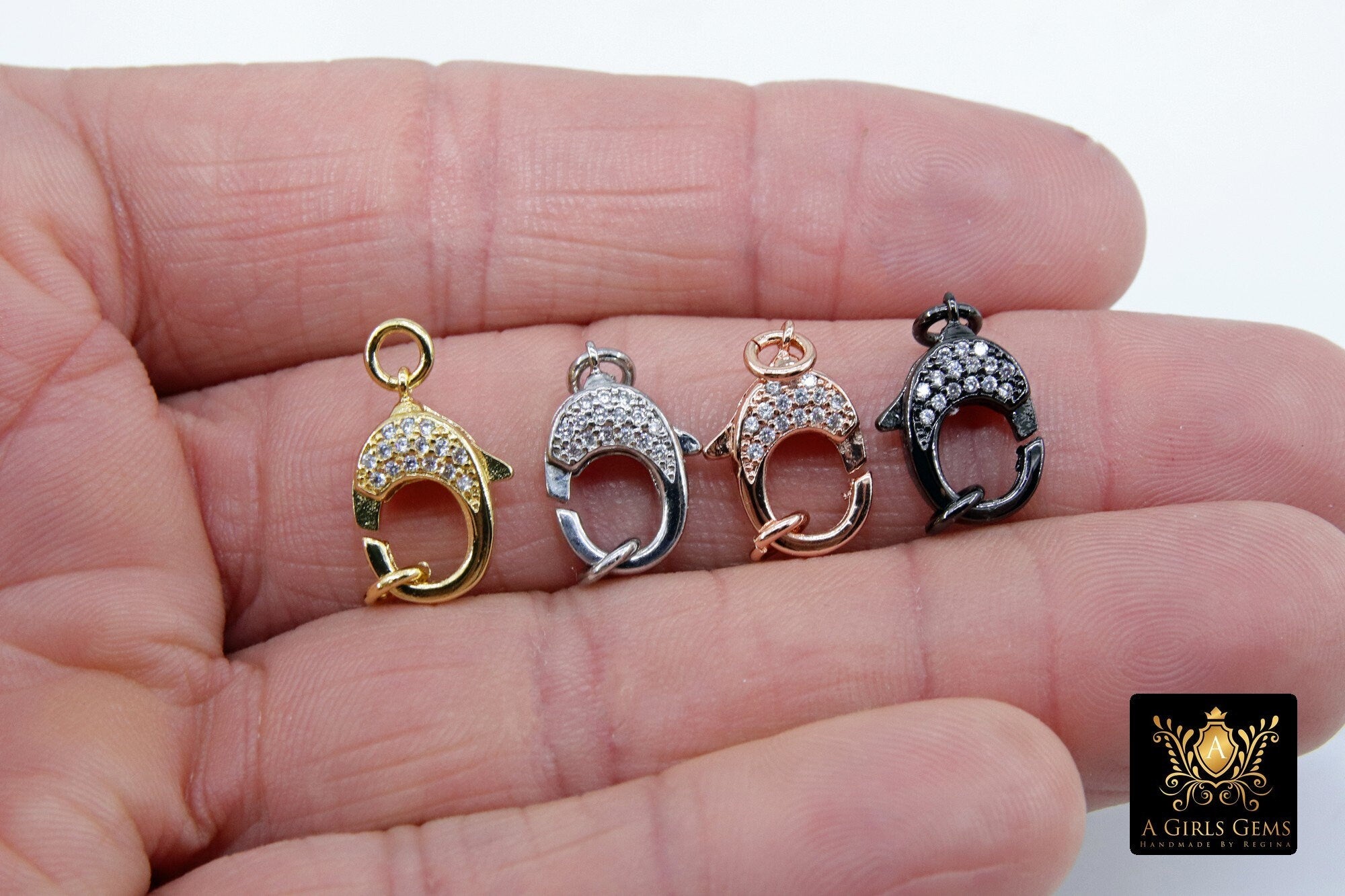 Clear CZ Pave Lobster Claw Clasp, Diamond Pave Necklace Connectors #148, 11 x 16 mm Gold Rose Silver Gunmetal Black
