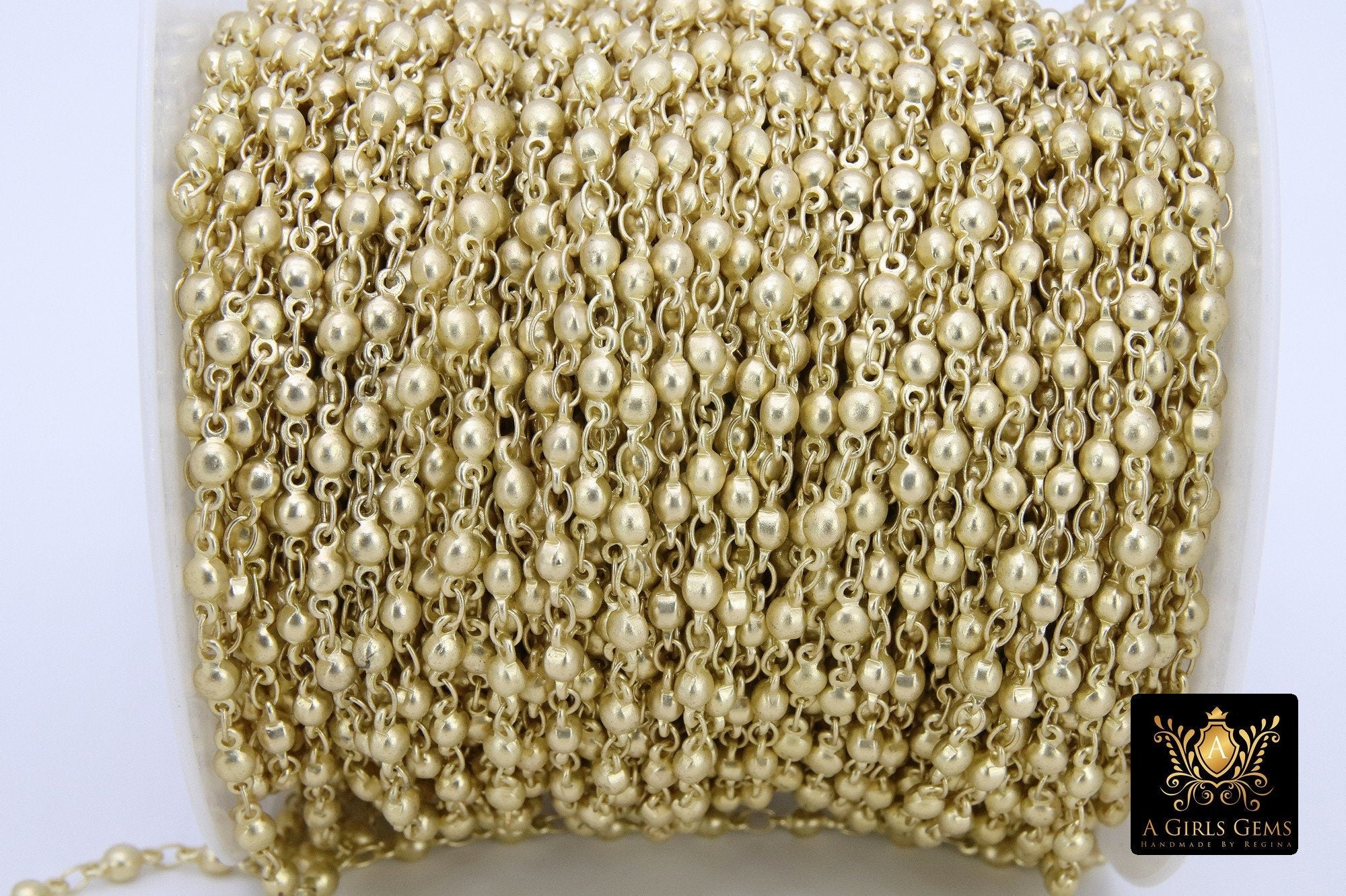 Matte Silver Beaded Rosary Chain, Dainty Round Metal Beaded Satellite CH #229, Boho Soldered Matte Gold Links