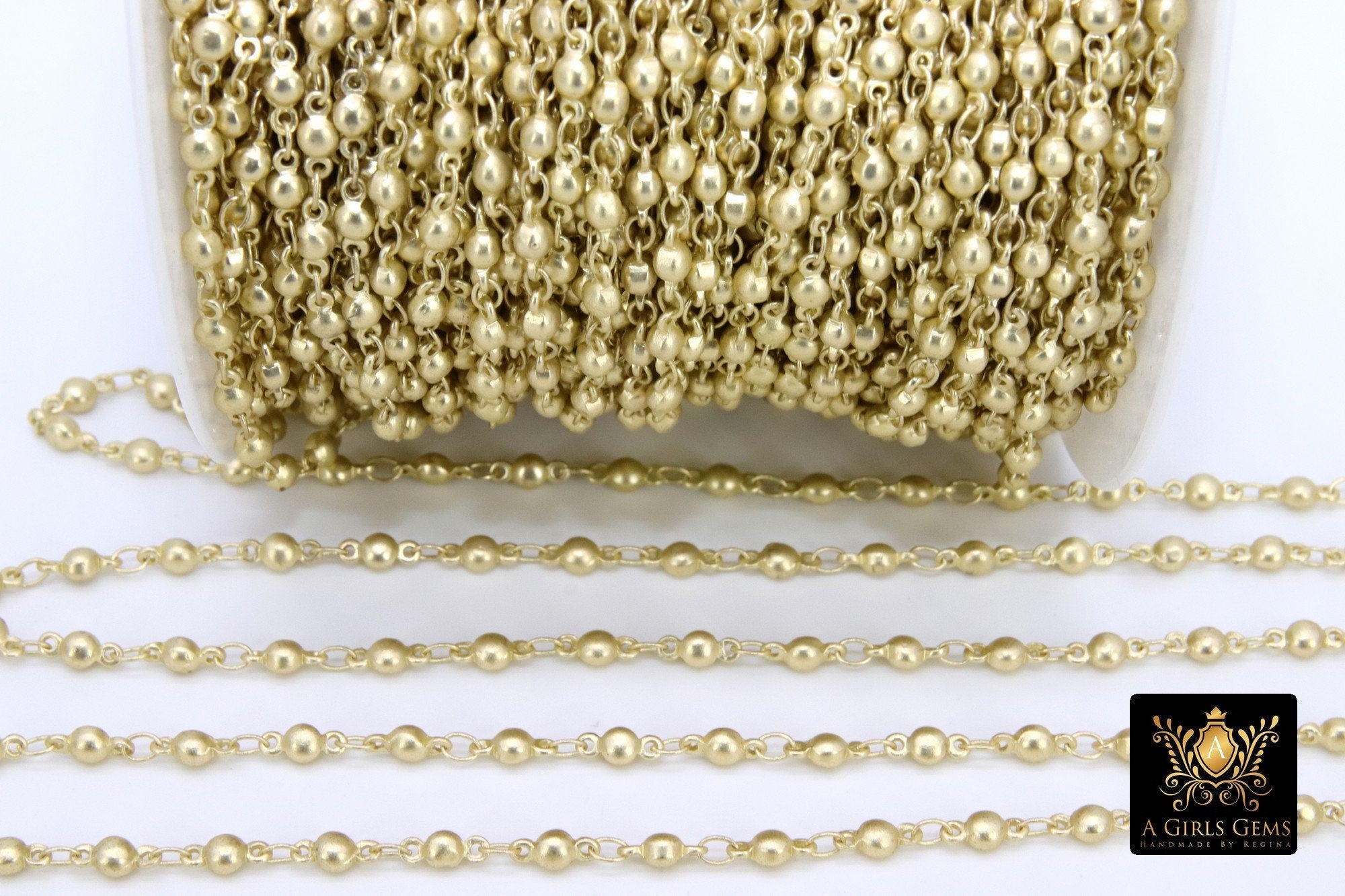 Matte Gold Beaded Rosary Chain, Silver Metal Beaded Bezel Chains CH #229, Rosary Unfinished Soldered Silver Chain