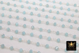 Seafoam Blue Amazonite Crystal Beaded Rosary Chain CH #437, 4 mm Silver Plated Wire Wrapped Glass Unfinished