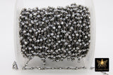 Gunmetal Black Crystal Rosary Chain, 4 mm Wire Wrapped CH #533, Mirror Beaded Silver Unfinished Jewelry Chains