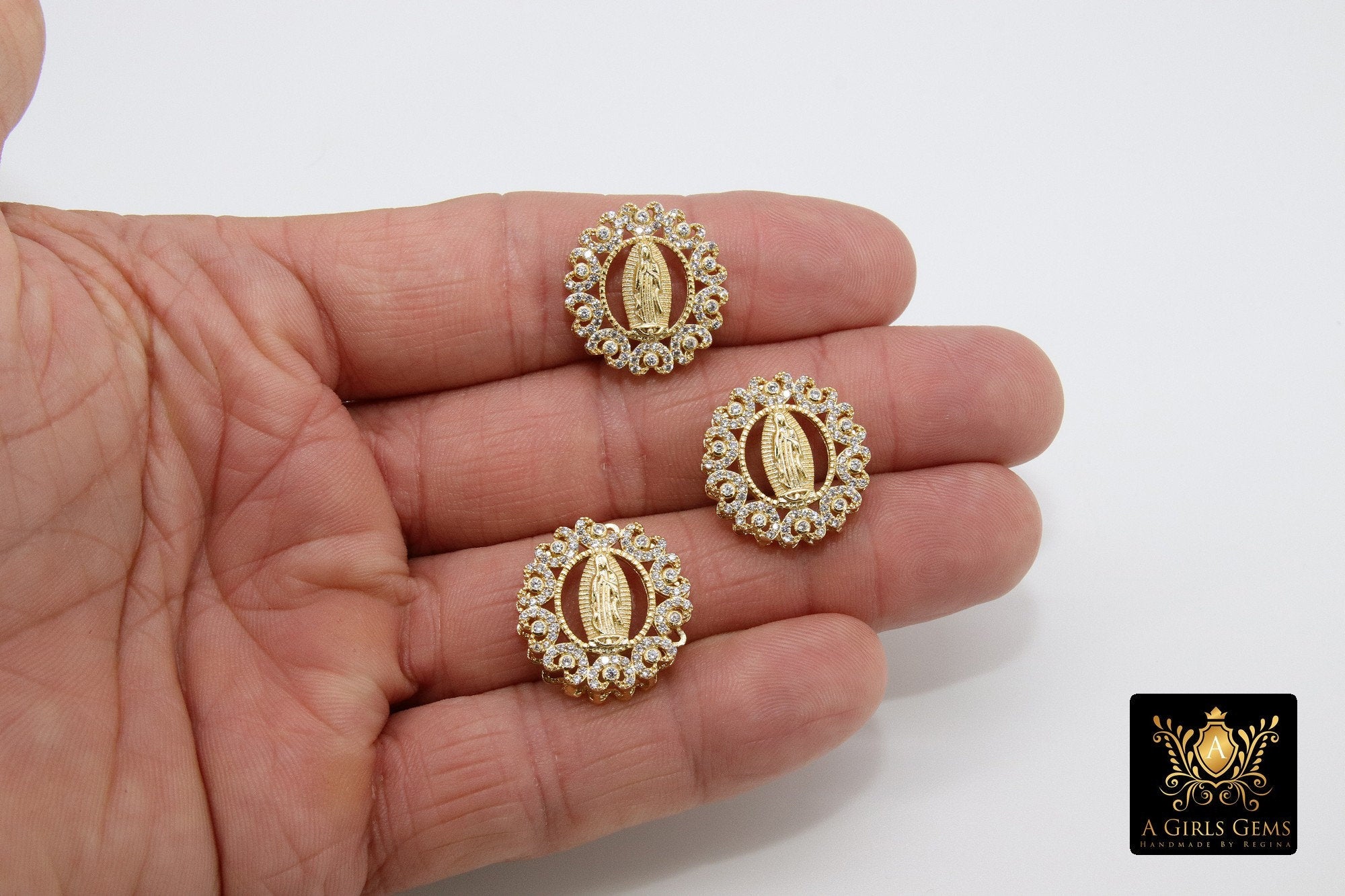 Rainbow CZ Mary Charms, CZ Micro Pave Connector Beads, Jesus Pendants