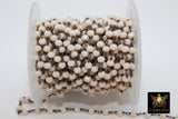 Light Cream Ivory Rosary Chain, 6 mm Gold Plated Beige Mystic Crystal CH #303, Wire Wrapped