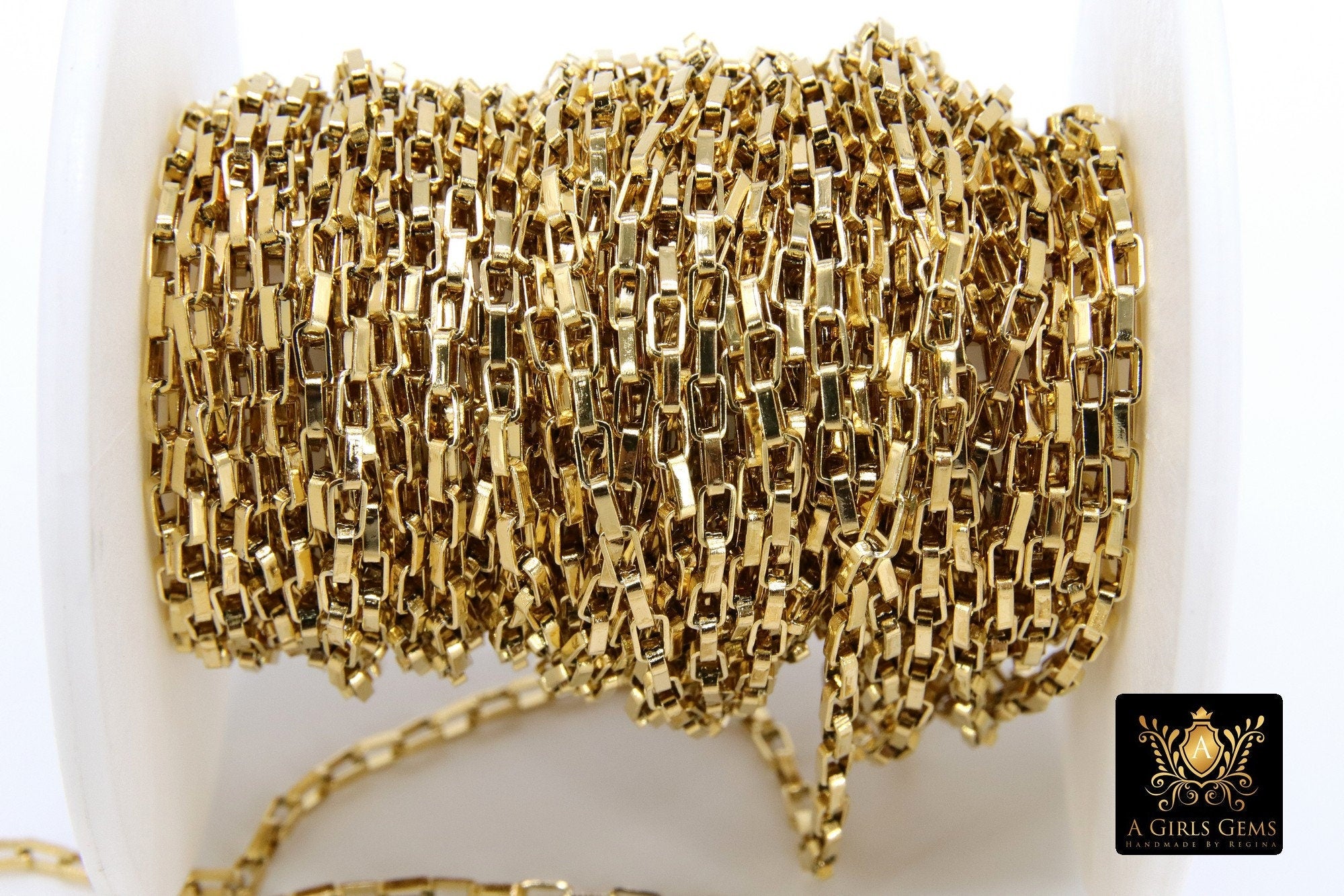 Stainless Steel Chain, Silver Steel 4 mm Rectangle Box Chains CH #137, Unfinished Gold